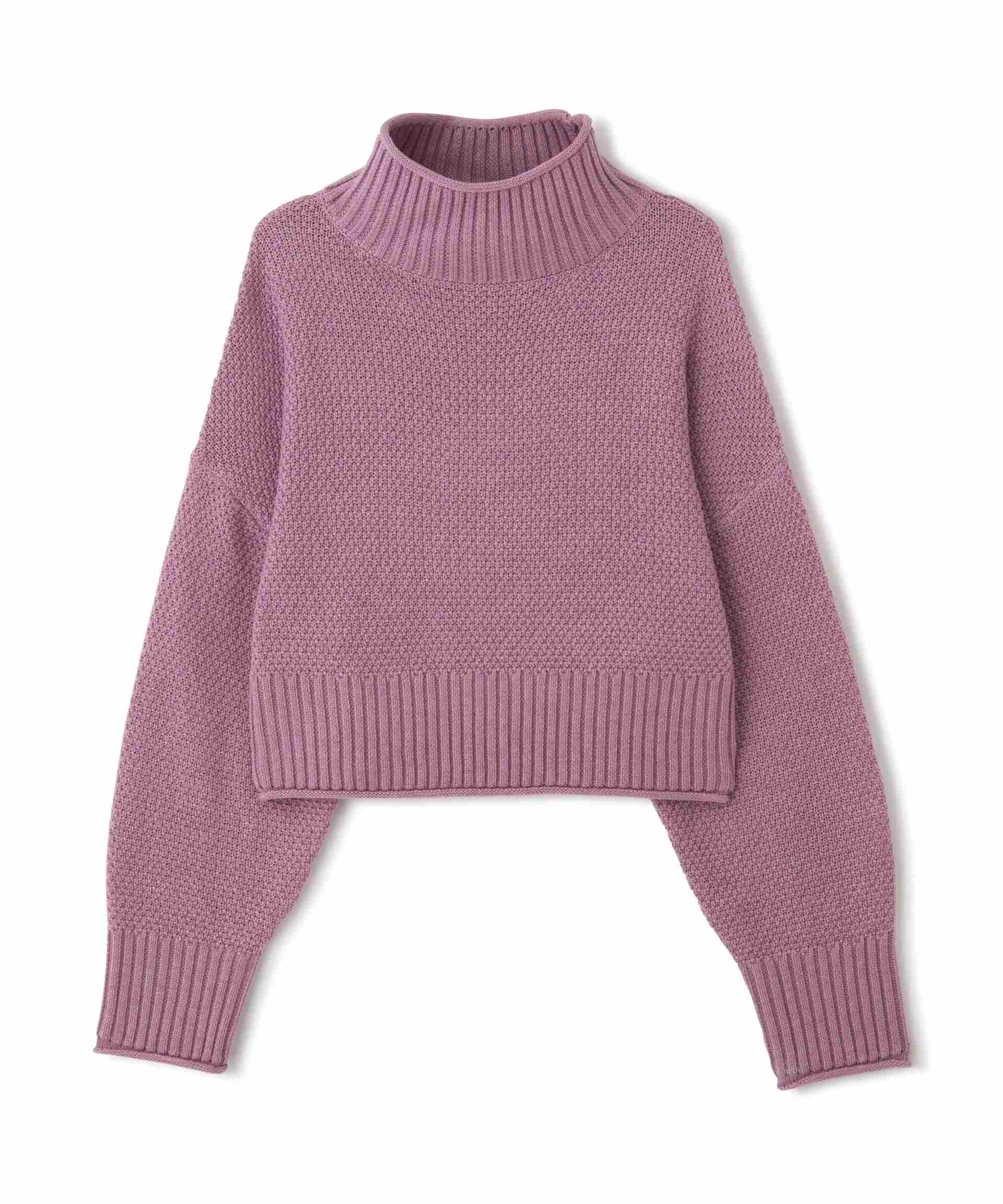 4者混鹿の子ショート丈タートルネックニット ピンク