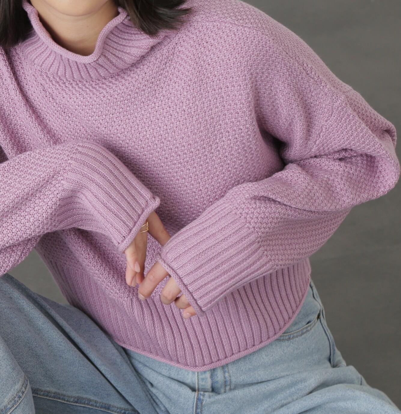 4者混鹿の子ショート丈タートルネックニット ピンク