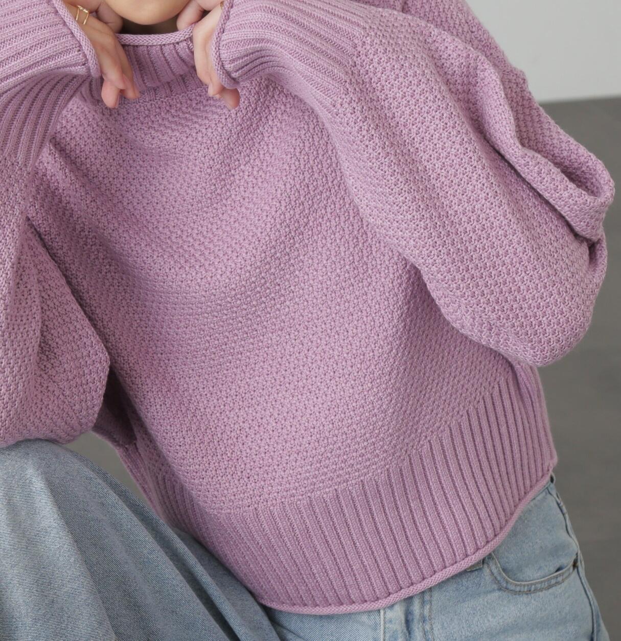 4者混鹿の子ショート丈タートルネックニット ピンク