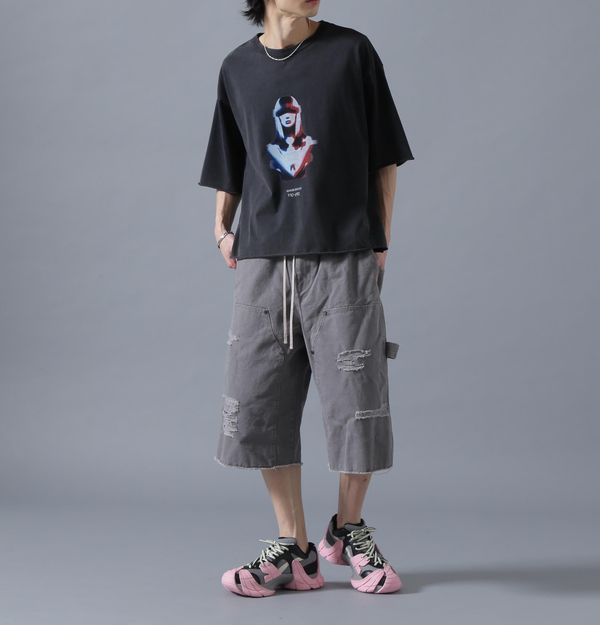 DankeSchon/ダンケシェーン/DAMAGE DUCK WKNEE SHORTS グレー