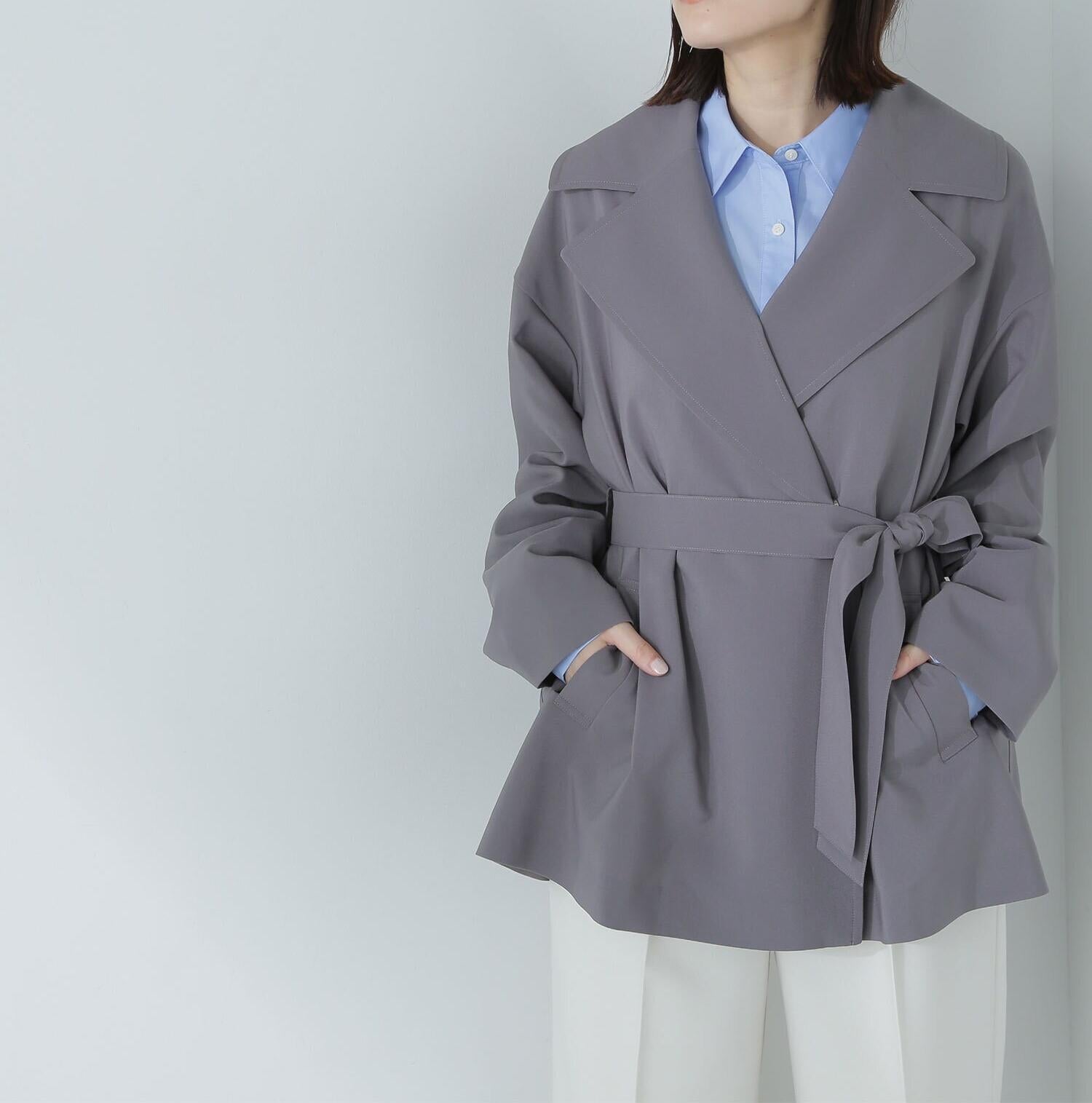 ライトスプリングコートシリーズ ミドル丈トレンチコート チャコール1