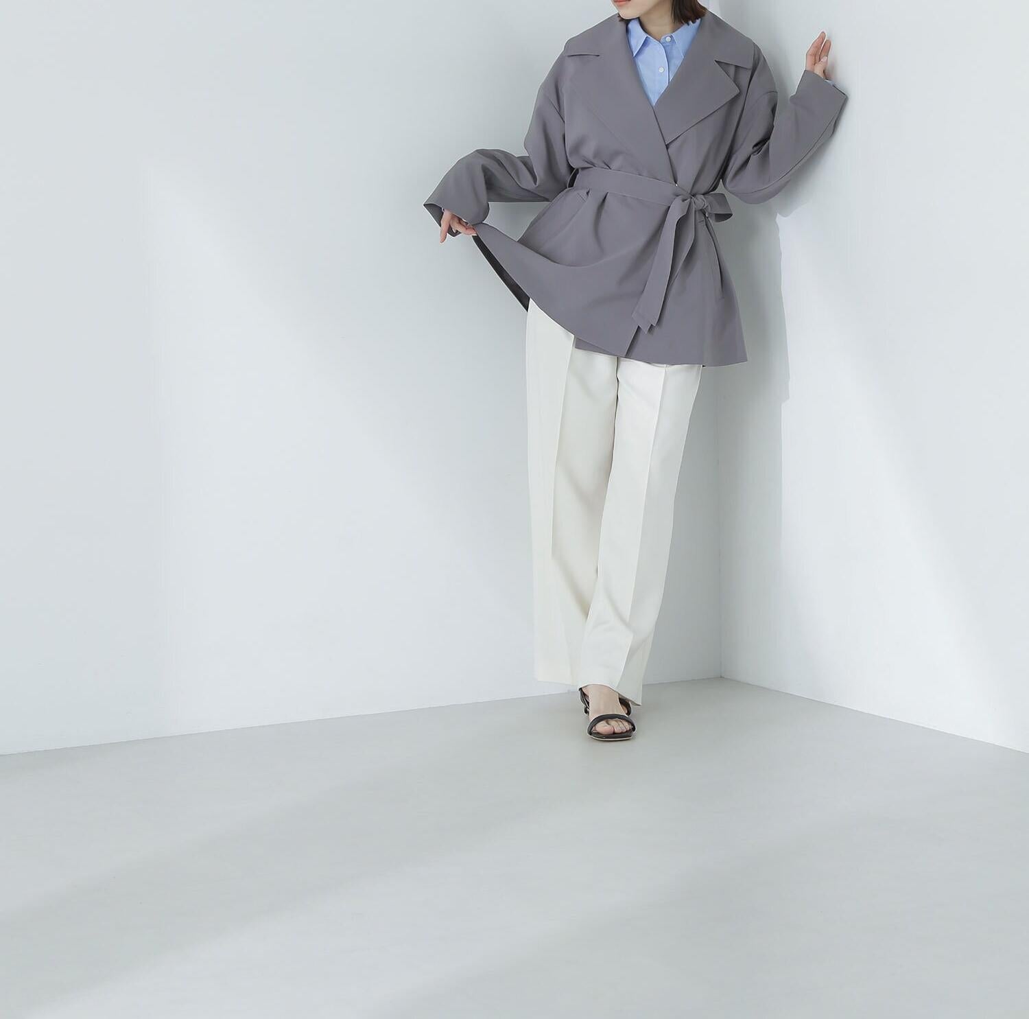 ライトスプリングコートシリーズ ミドル丈トレンチコート チャコール1