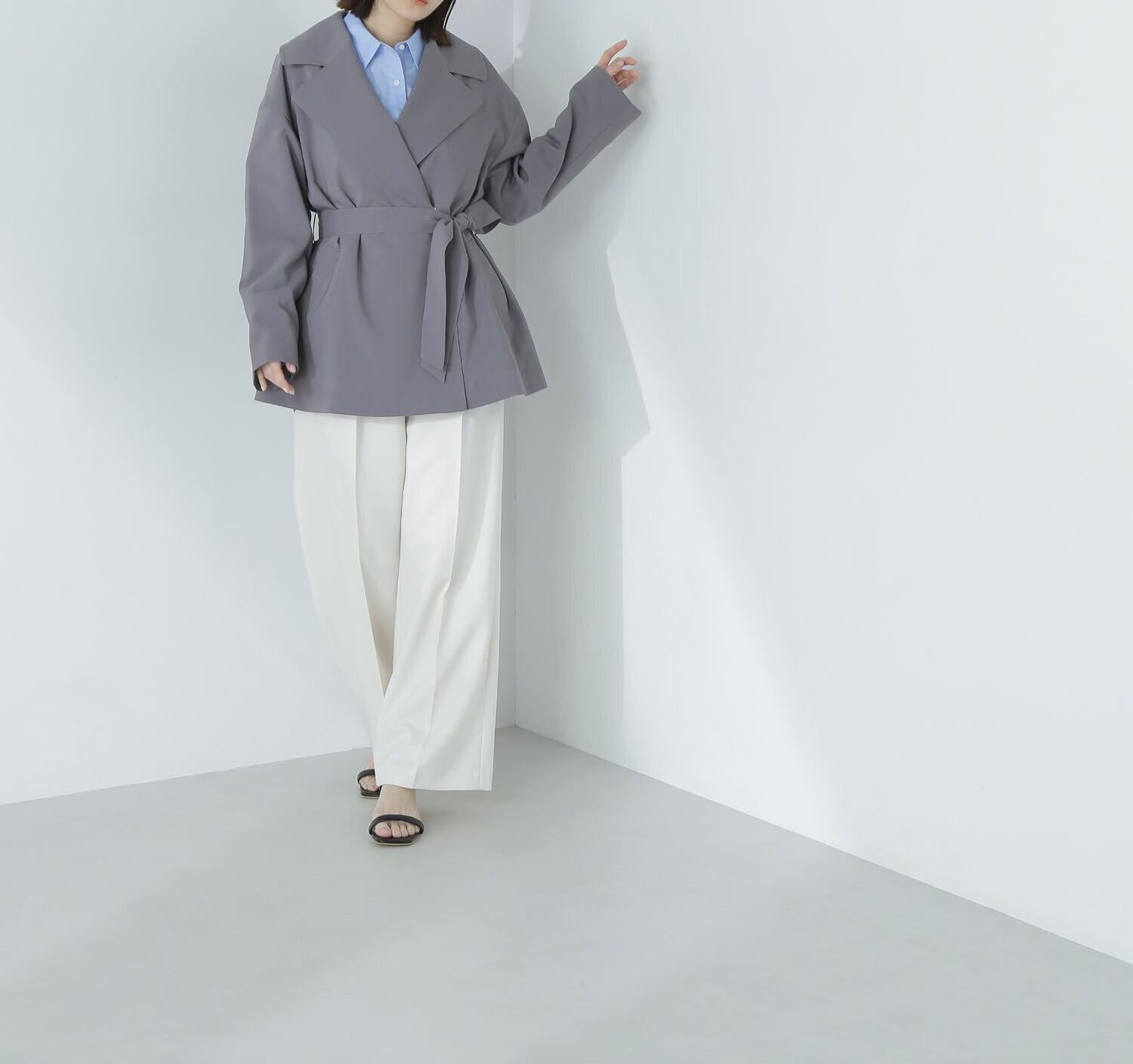 ライトスプリングコートシリーズ ミドル丈トレンチコート チャコール1