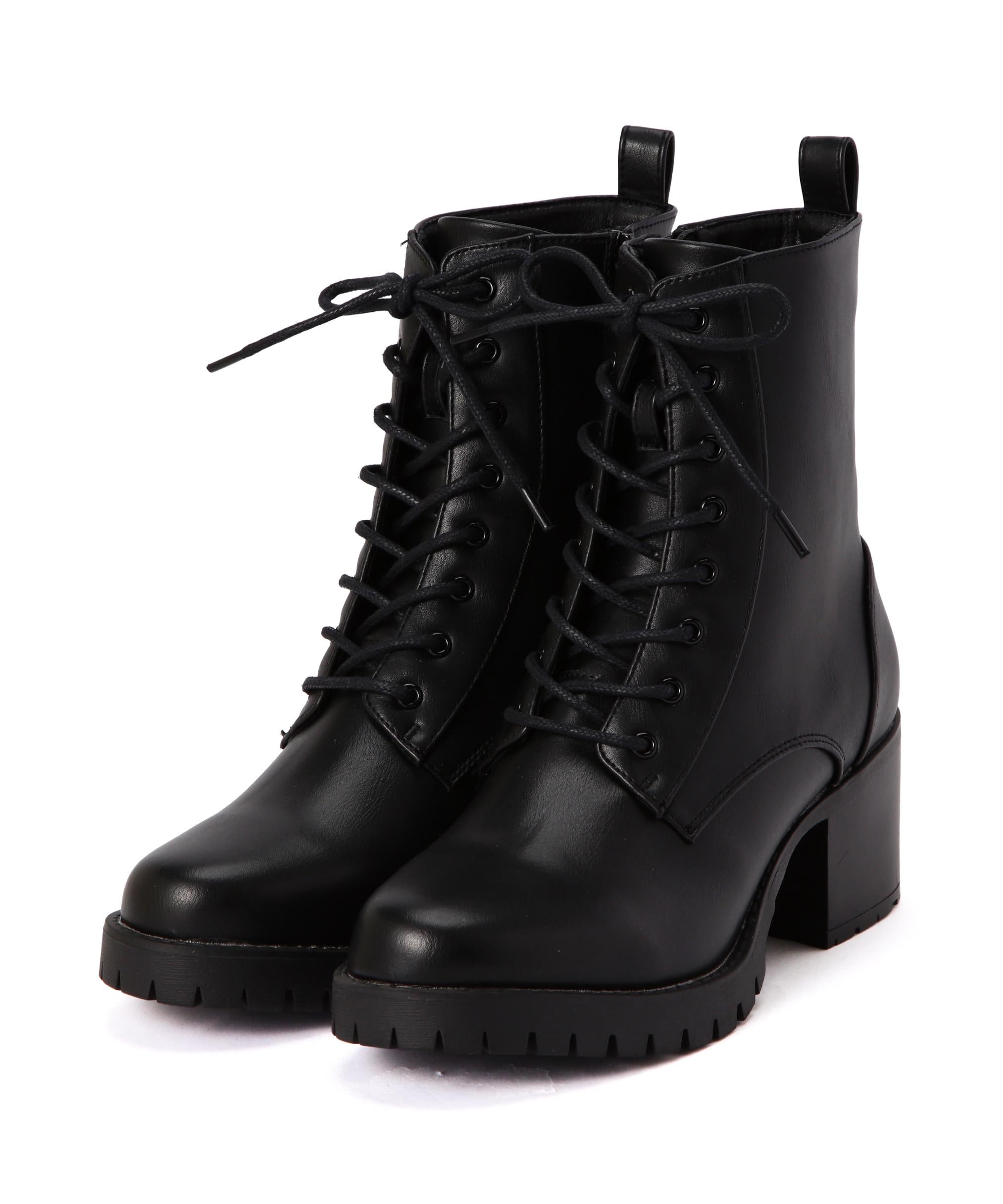 レースアップミドルブーツ クロ