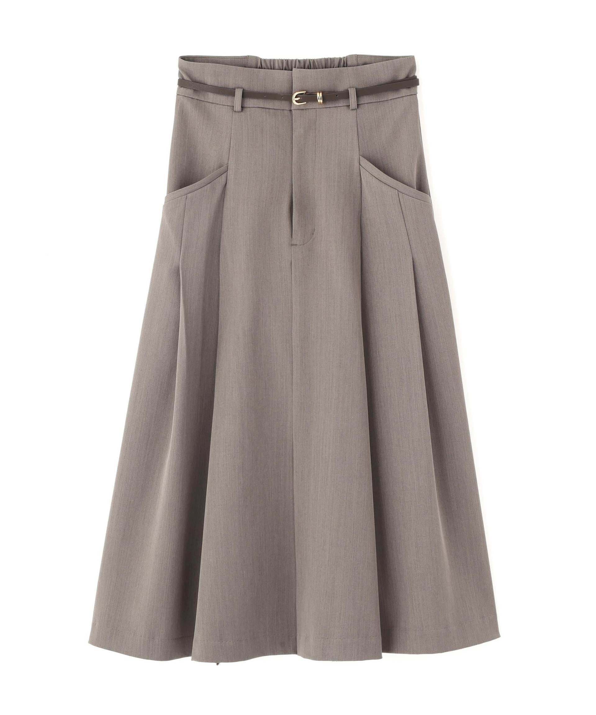 ベルト付タックフレアスカート グレー