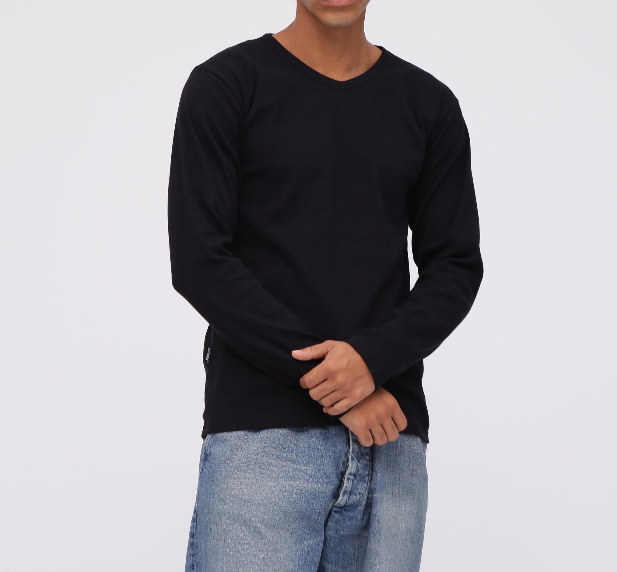 《DAILY》>IR L/S V-NECK T-SHI>T/リブ 長袖 ブイネック Tシャツ  デイリーウェア ブラック