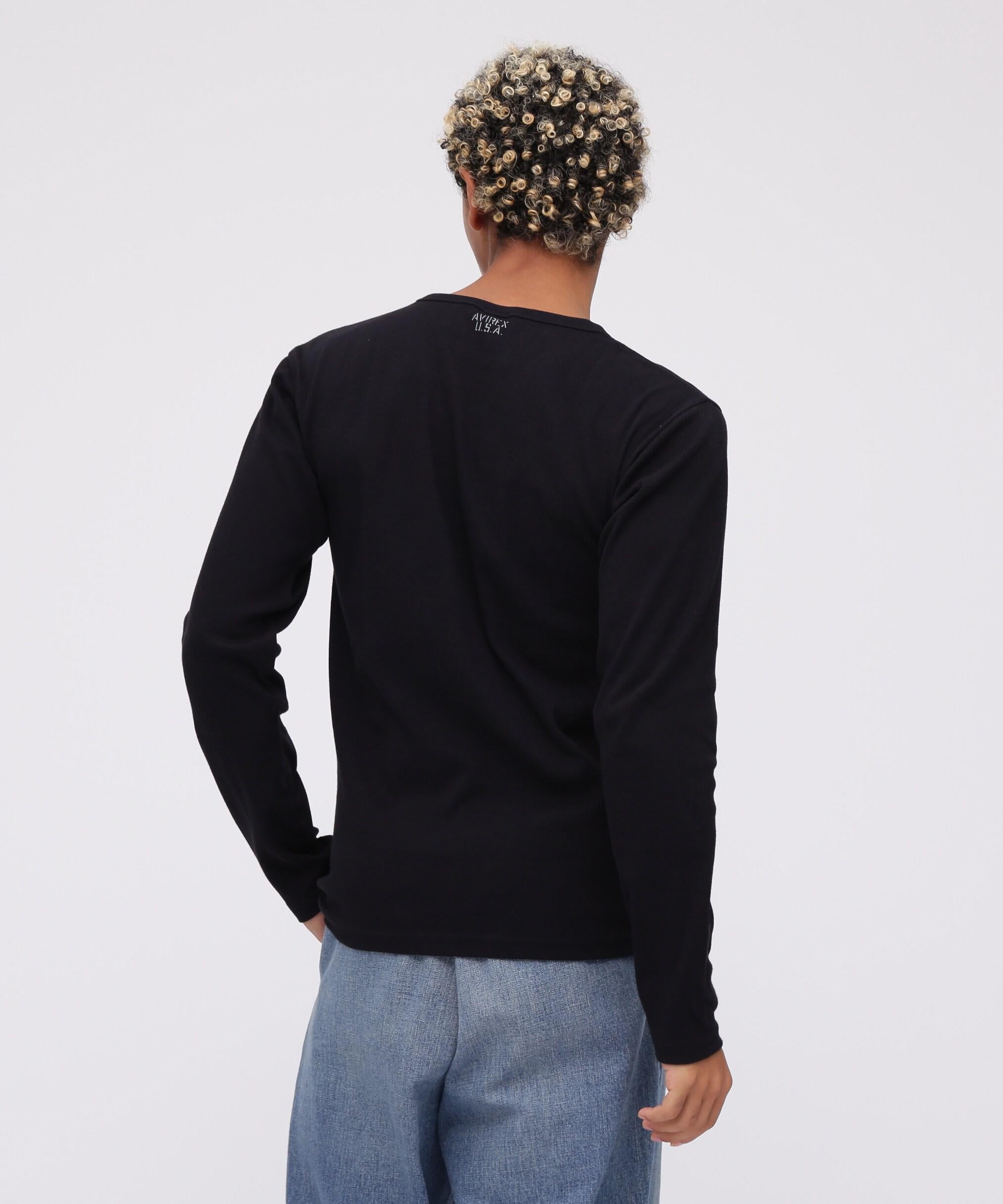 《DAILY》>IR L/S V-NECK T-SHI>T/リブ 長袖 ブイネック Tシャツ  デイリーウェア ブラック