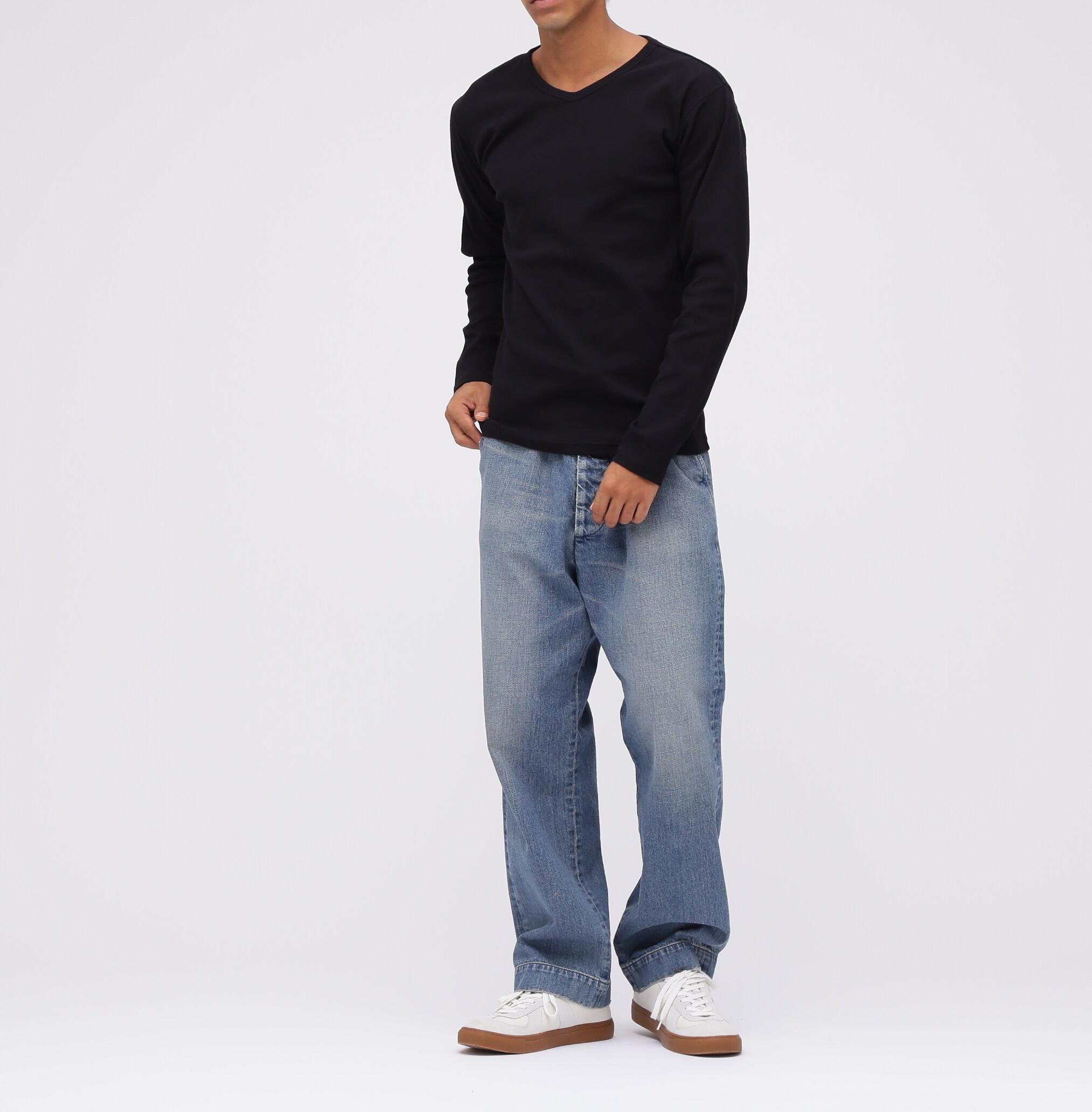 《DAILY》>IR L/S V-NECK T-SHI>T/リブ 長袖 ブイネック Tシャツ  デイリーウェア ブラック