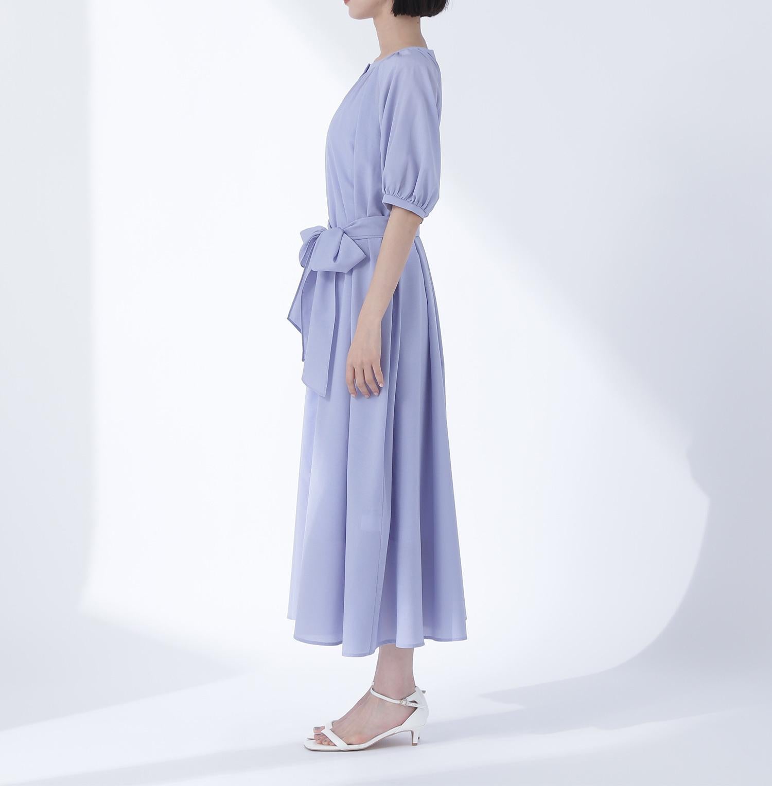 シアーベルテッドギャザーワンピース ブルー