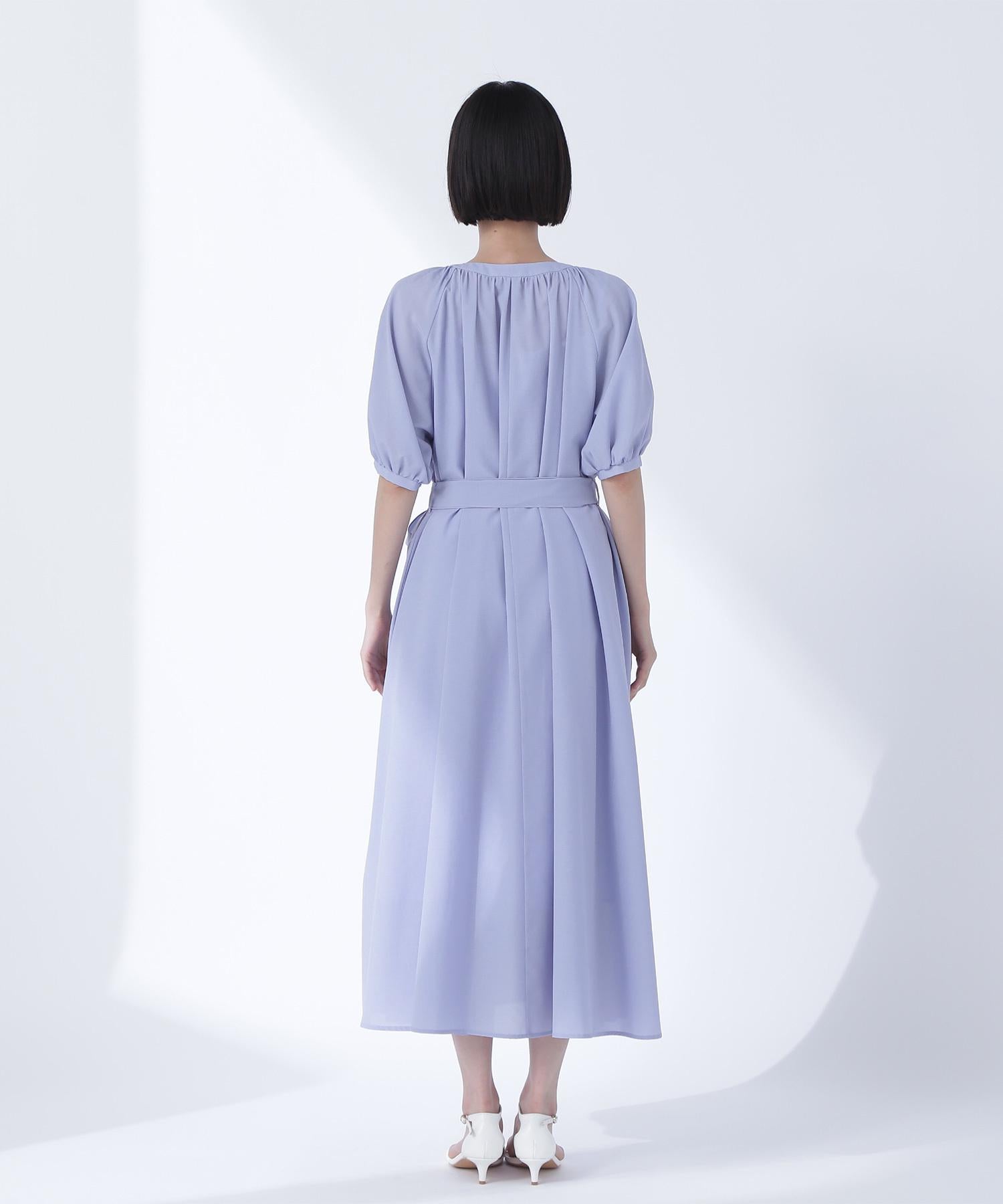 シアーベルテッドギャザーワンピース ブルー