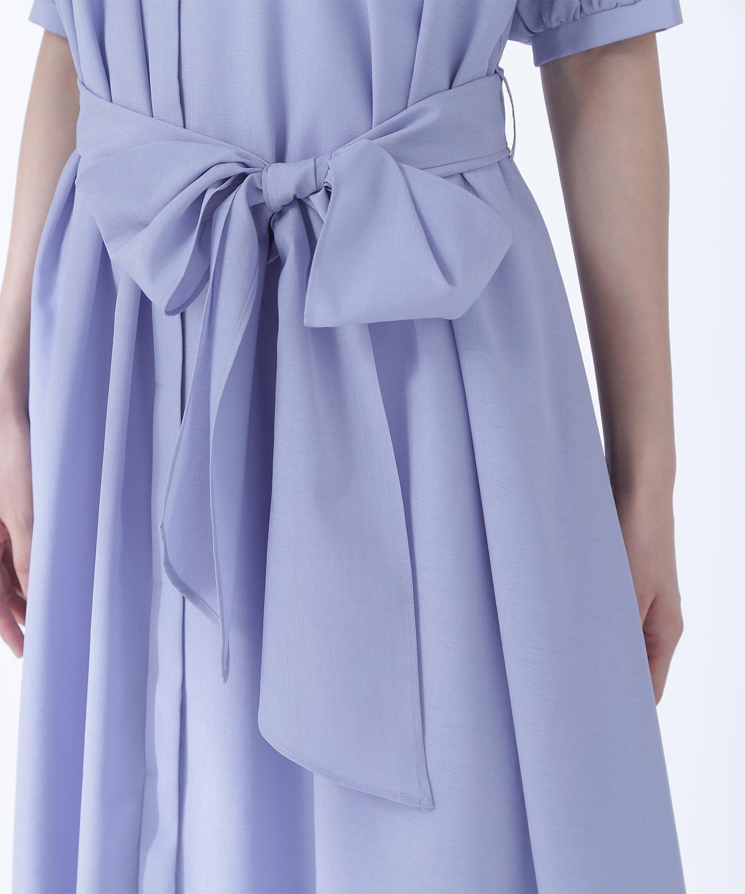 シアーベルテッドギャザーワンピース ブルー