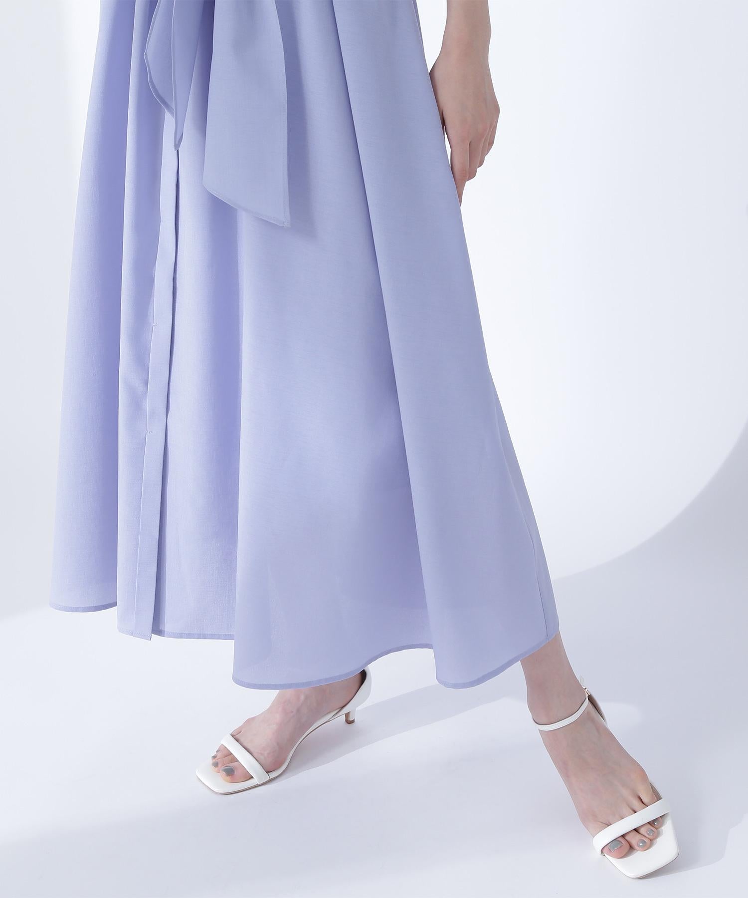 シアーベルテッドギャザーワンピース ブルー