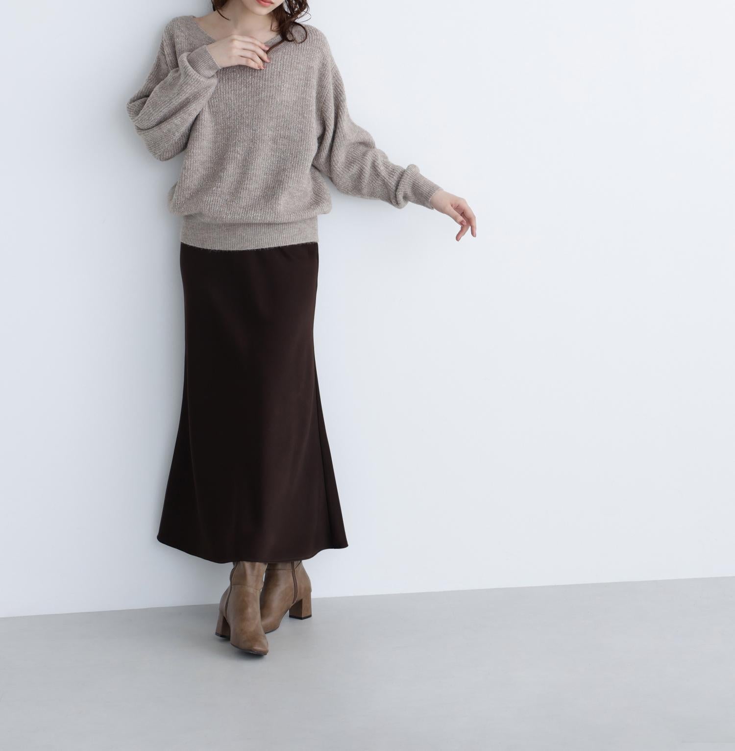 Vネックボクシーラメニット ベージュ