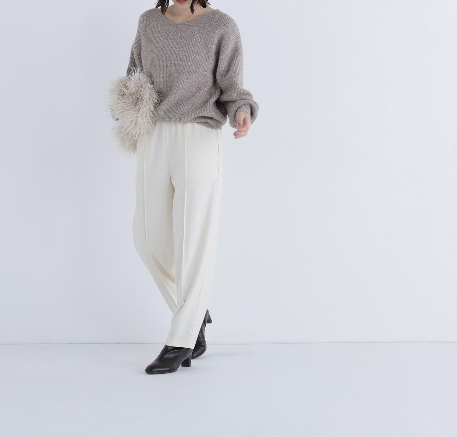 Vネックボクシーラメニット ベージュ