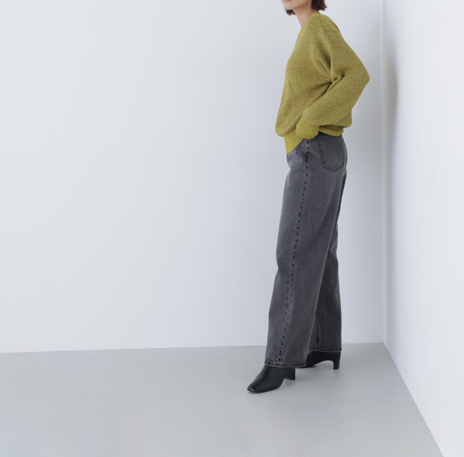 Vネックボクシーラメニット ライムグリーン1