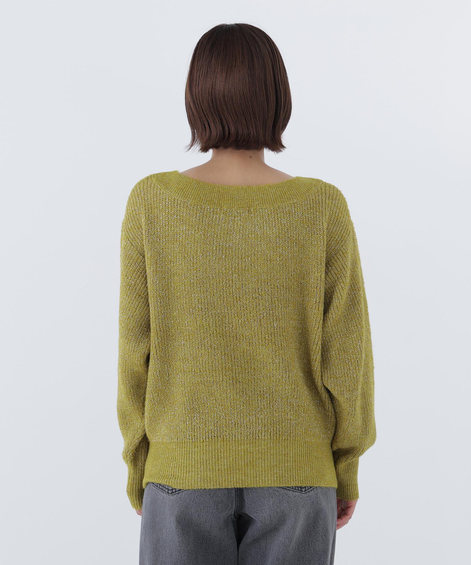 Vネックボクシーラメニット ライムグリーン1