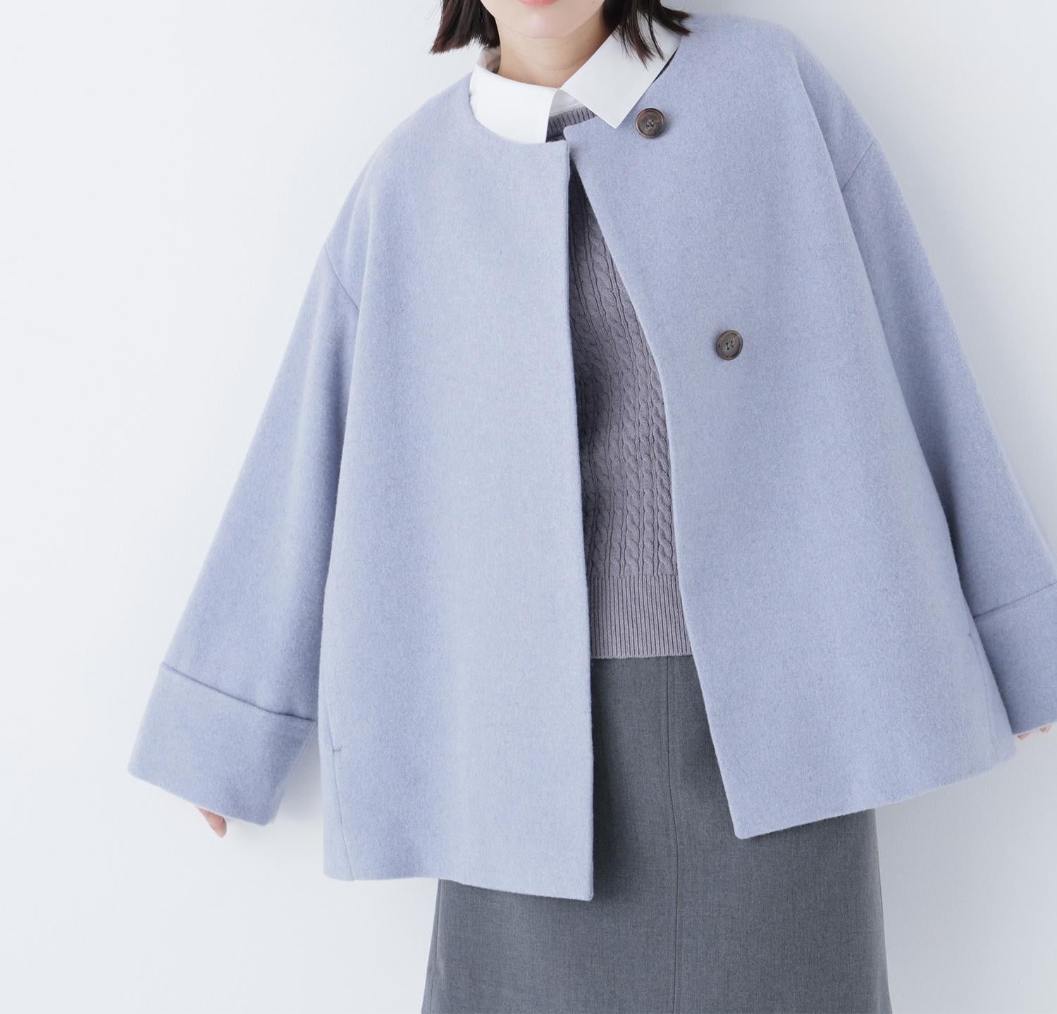 毎日に“ちょうどいい”カシミヤ混コート ブルー