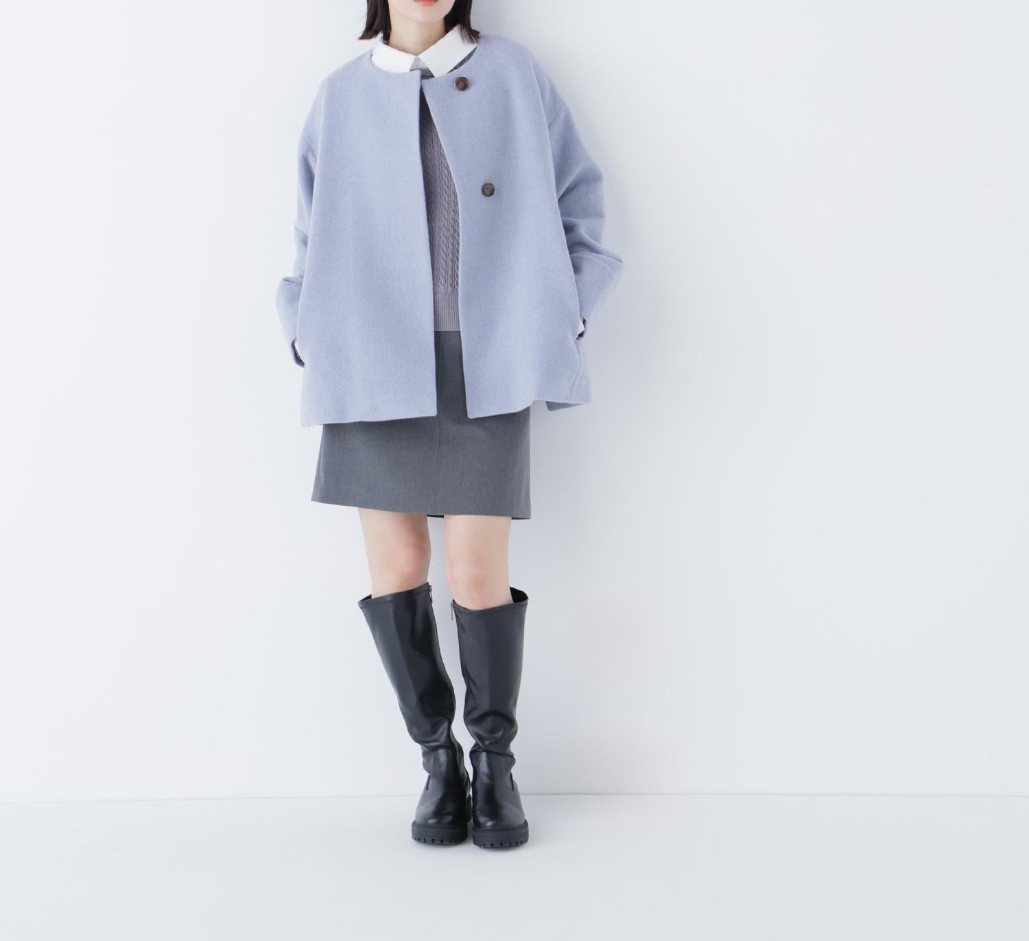 毎日に“ちょうどいい”カシミヤ混コート ブルー