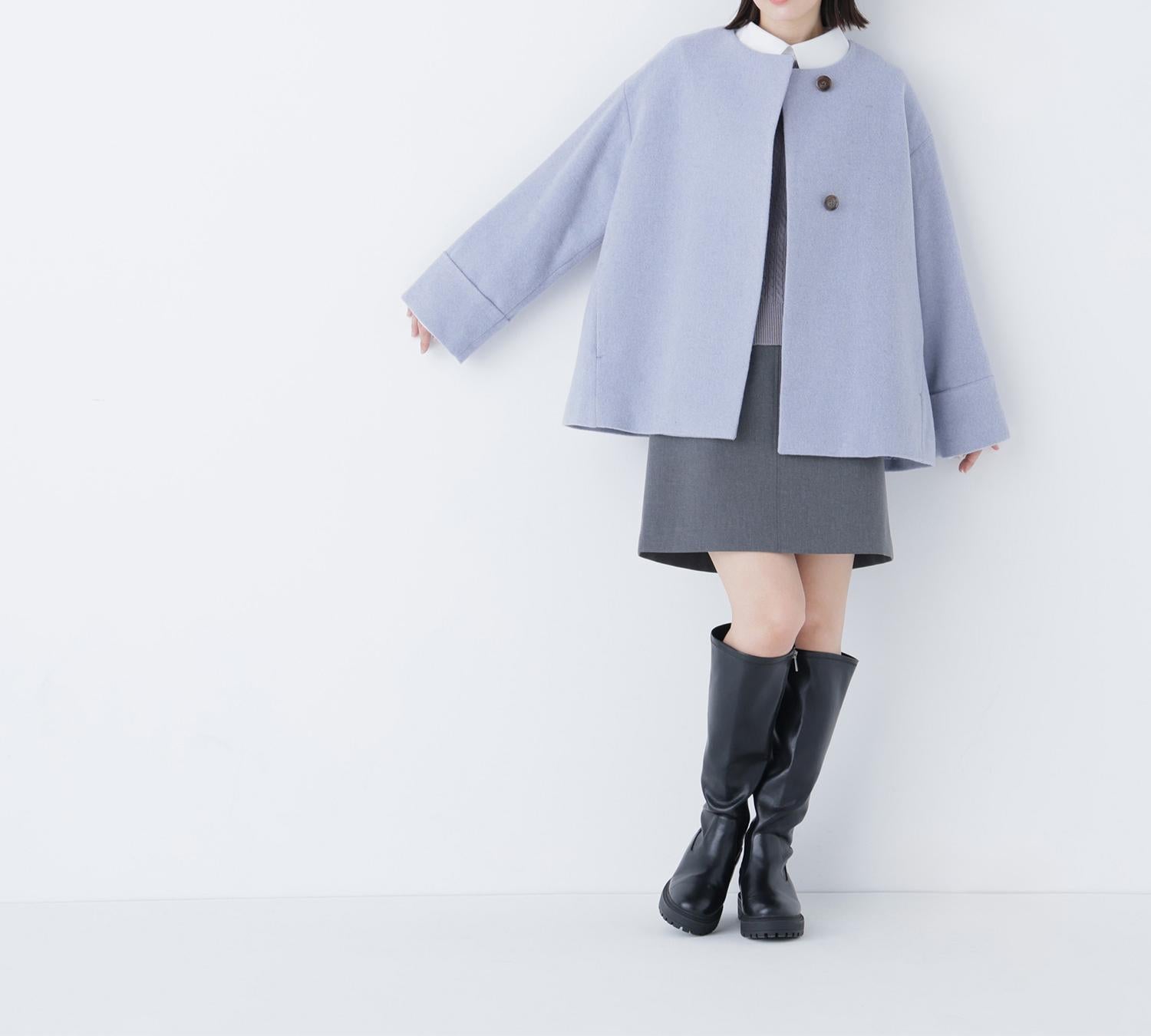 毎日に“ちょうどいい”カシミヤ混コート ブルー