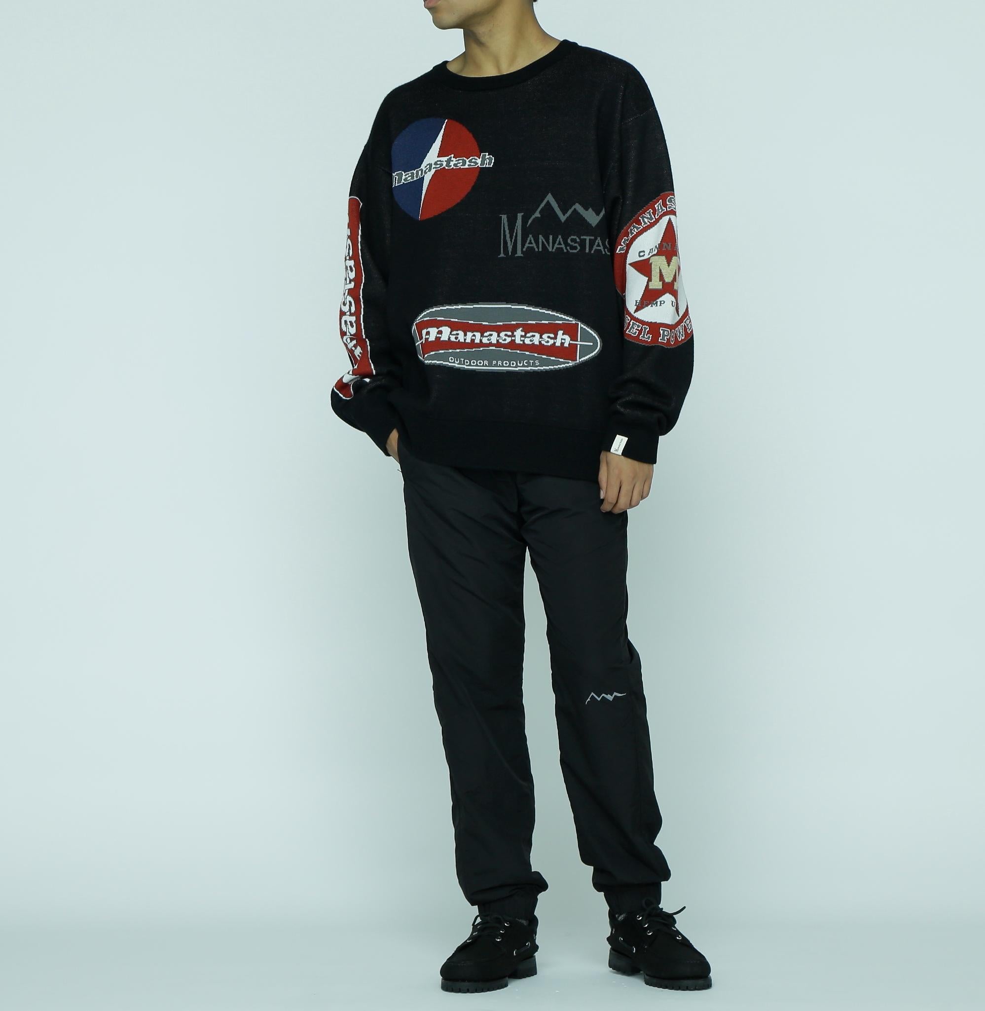 MANASTASH/MULTI CLASSIC LOGO CREWNECK KNIT ブラック