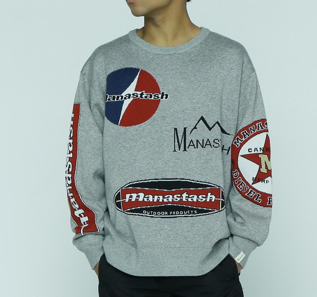 MANASTASH/MULTI CLASSIC LOGO CREWNECK KNIT グレー