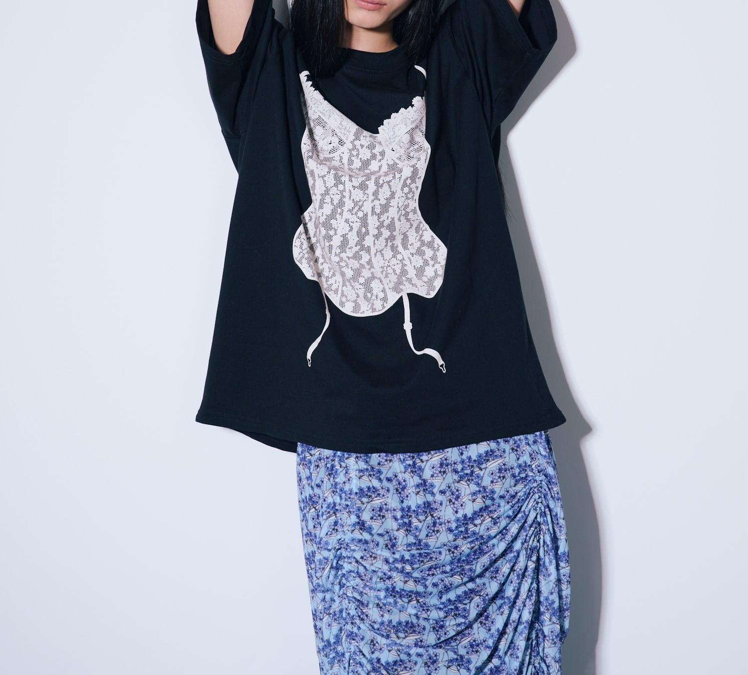 ANNA SUI NYC/アナ スイ エヌワイシー/ランジェリープリントBIG Tシャツ ブラック