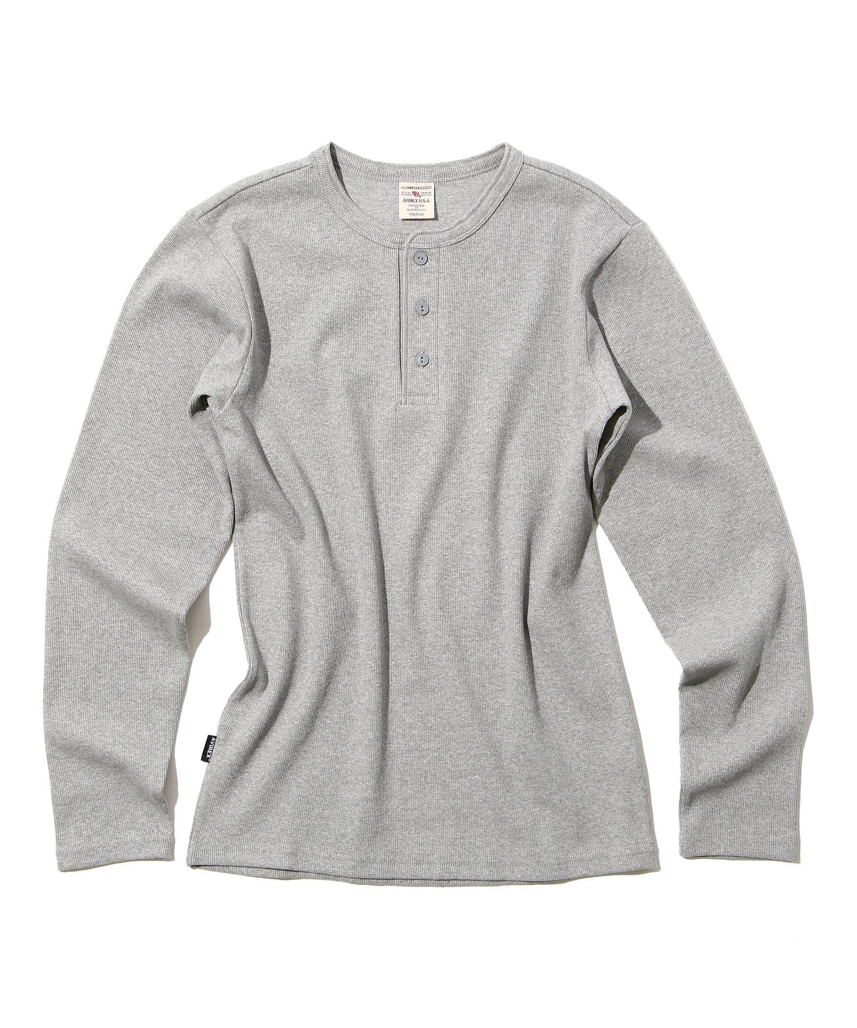 《DAILY/デイリー》RIB L/S HENLEY NECK T-SHIRT グレー