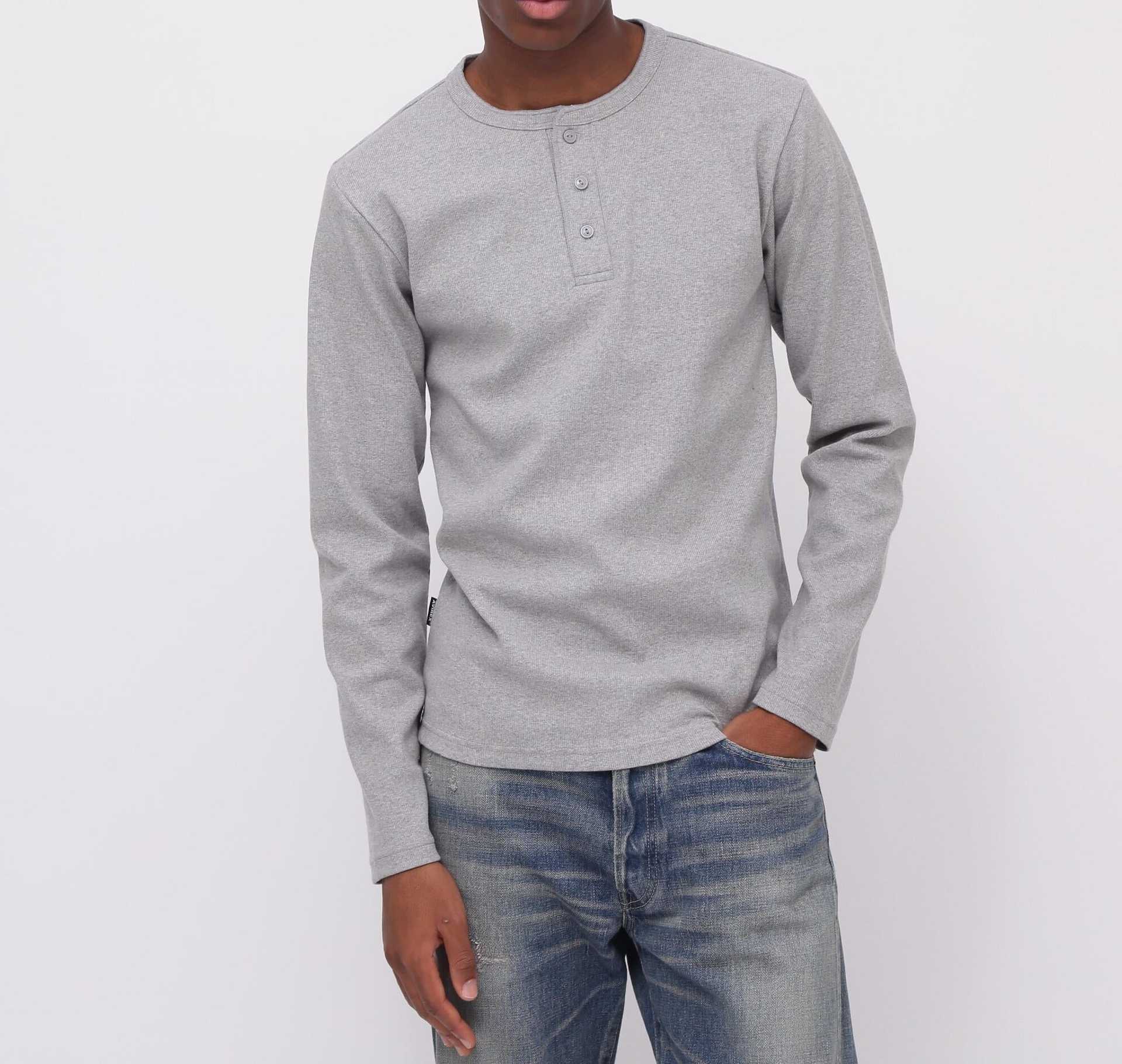 《DAILY/デイリー》>IR L/S HENLEY NECK T-SHI>T/リブ 長袖 ヘンリーネック Tシャツ  デイリーウェア グレー