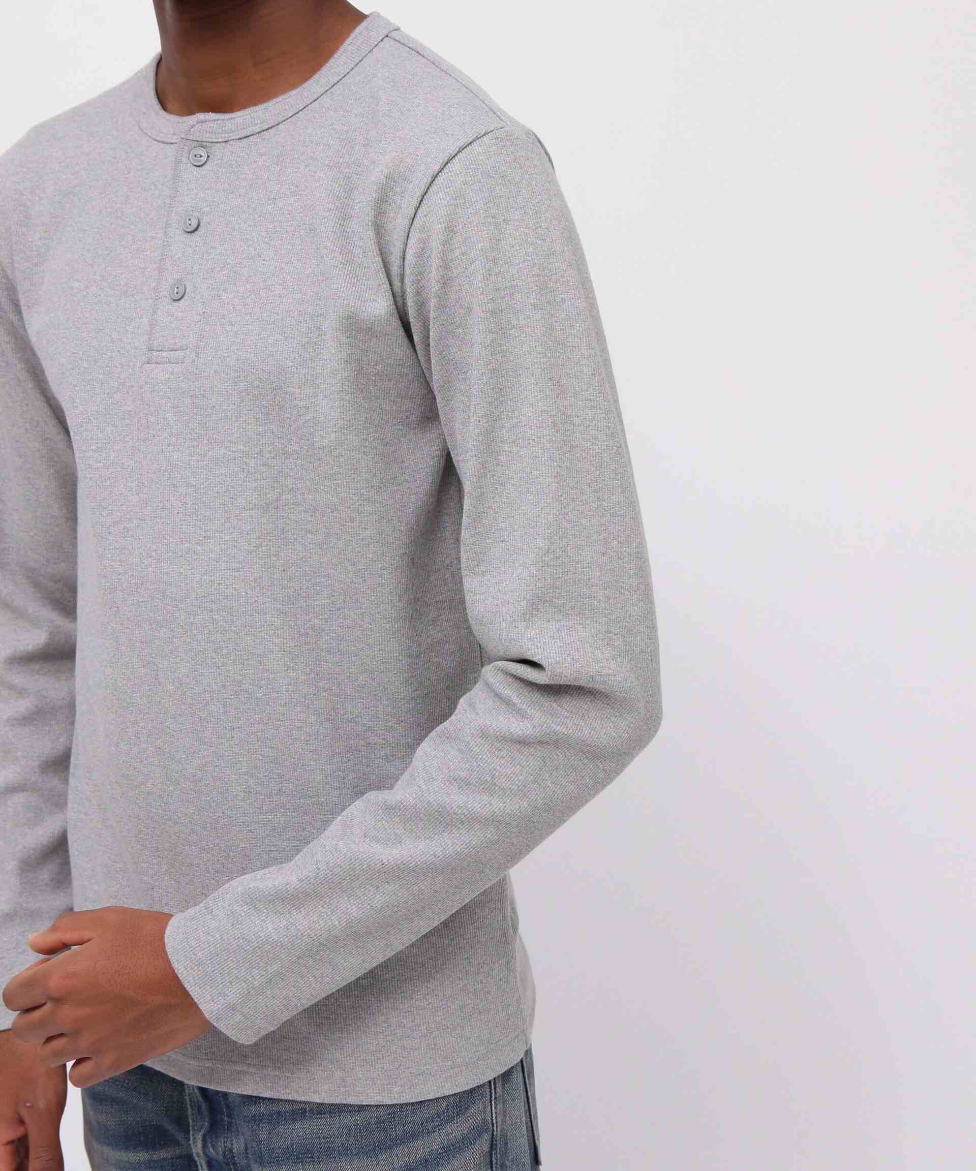 《DAILY/デイリー》>IR L/S HENLEY NECK T-SHI>T/リブ 長袖 ヘンリーネック Tシャツ  デイリーウェア グレー