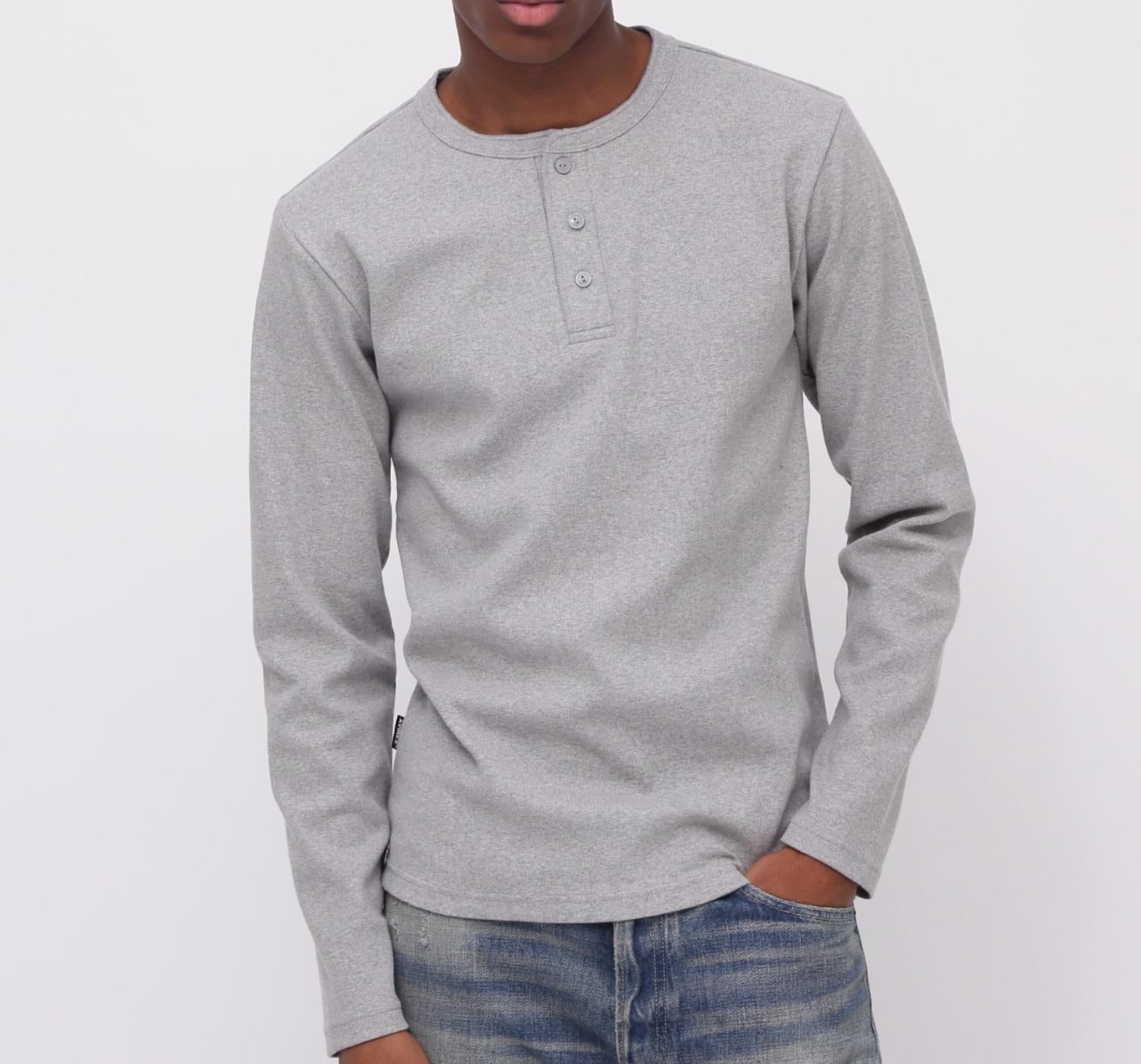 《DAILY/デイリー》RIB L/S HENLEY NECK T-SHIRT グレー