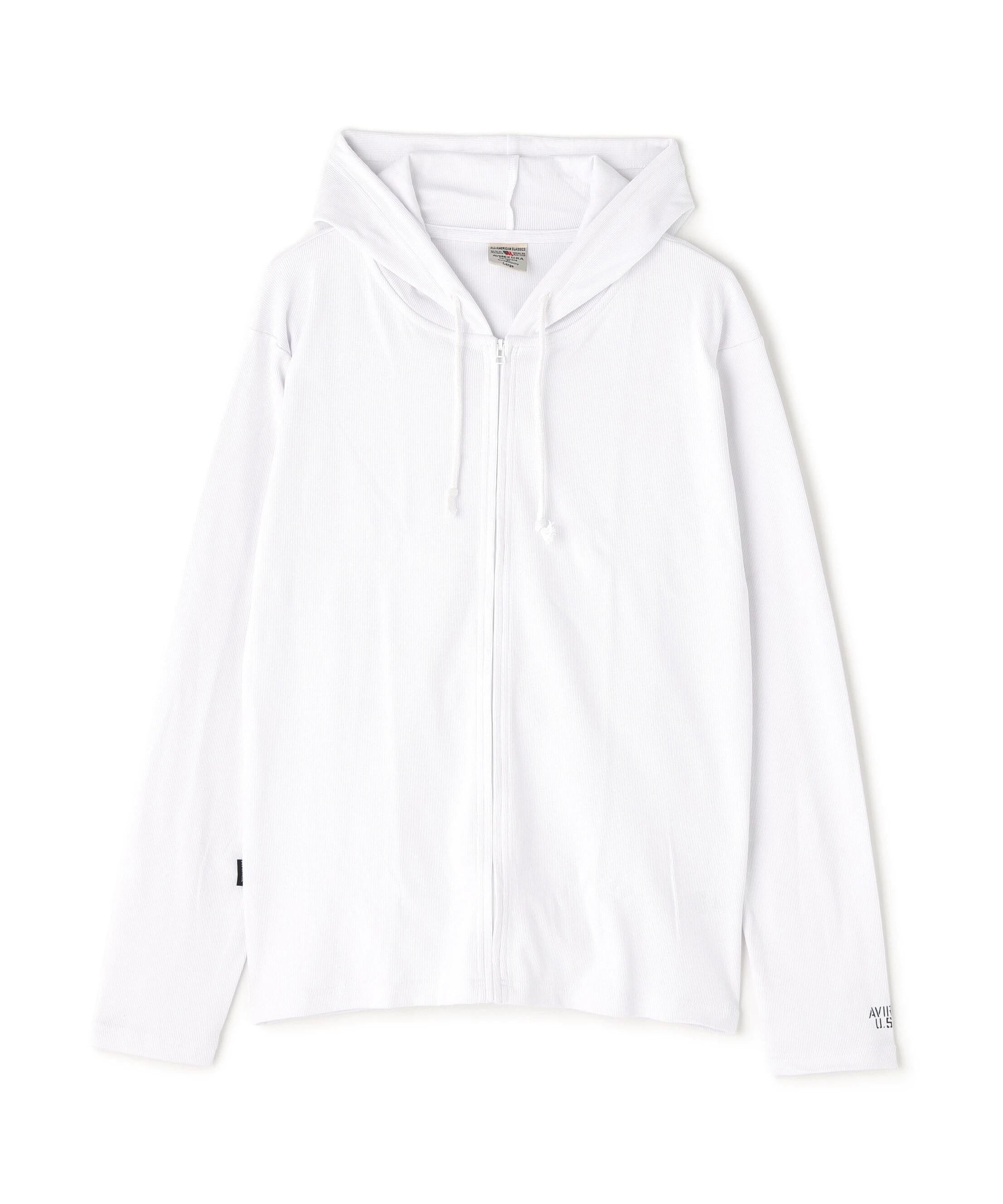 《DAILY/デイリー》RIB ZIP PARKA/デイリー 長袖 リブ ジップパーカー/AVIREX/アヴィレックス ホワイト