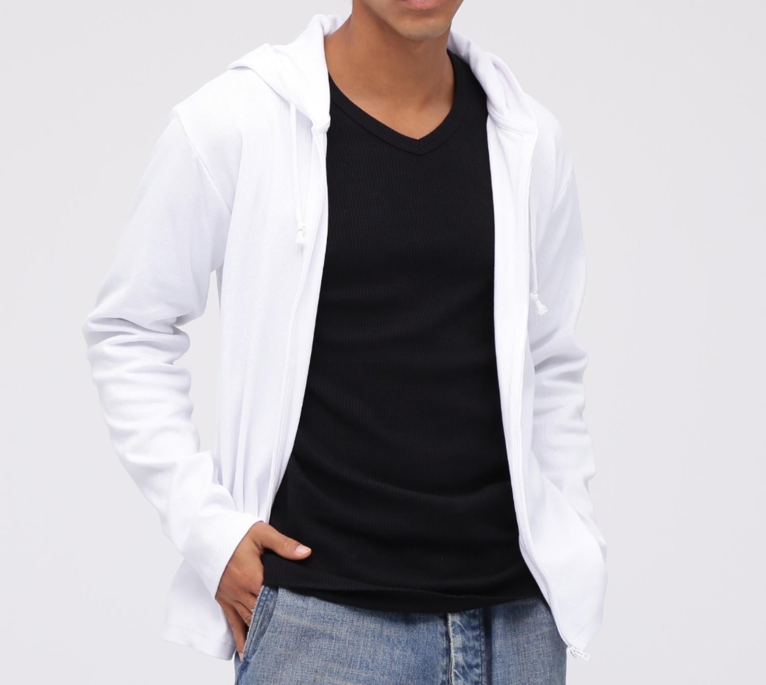 《DAILY/デイリー》RIB ZIP PARKA/デイリー 長袖 リブ ジップパーカー/AVIREX/アヴィレックス ホワイト