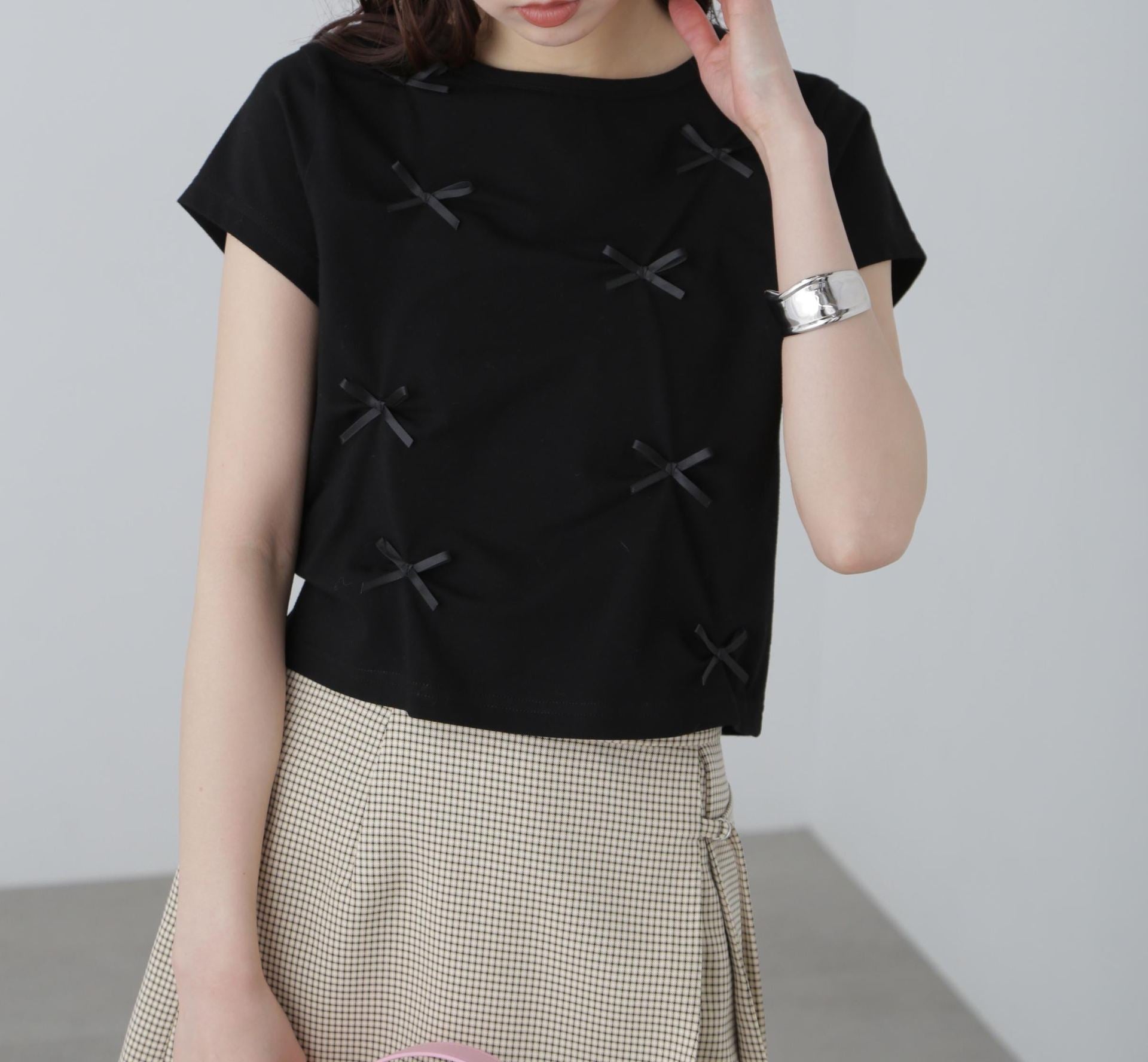 リボンTシャツ ブラック