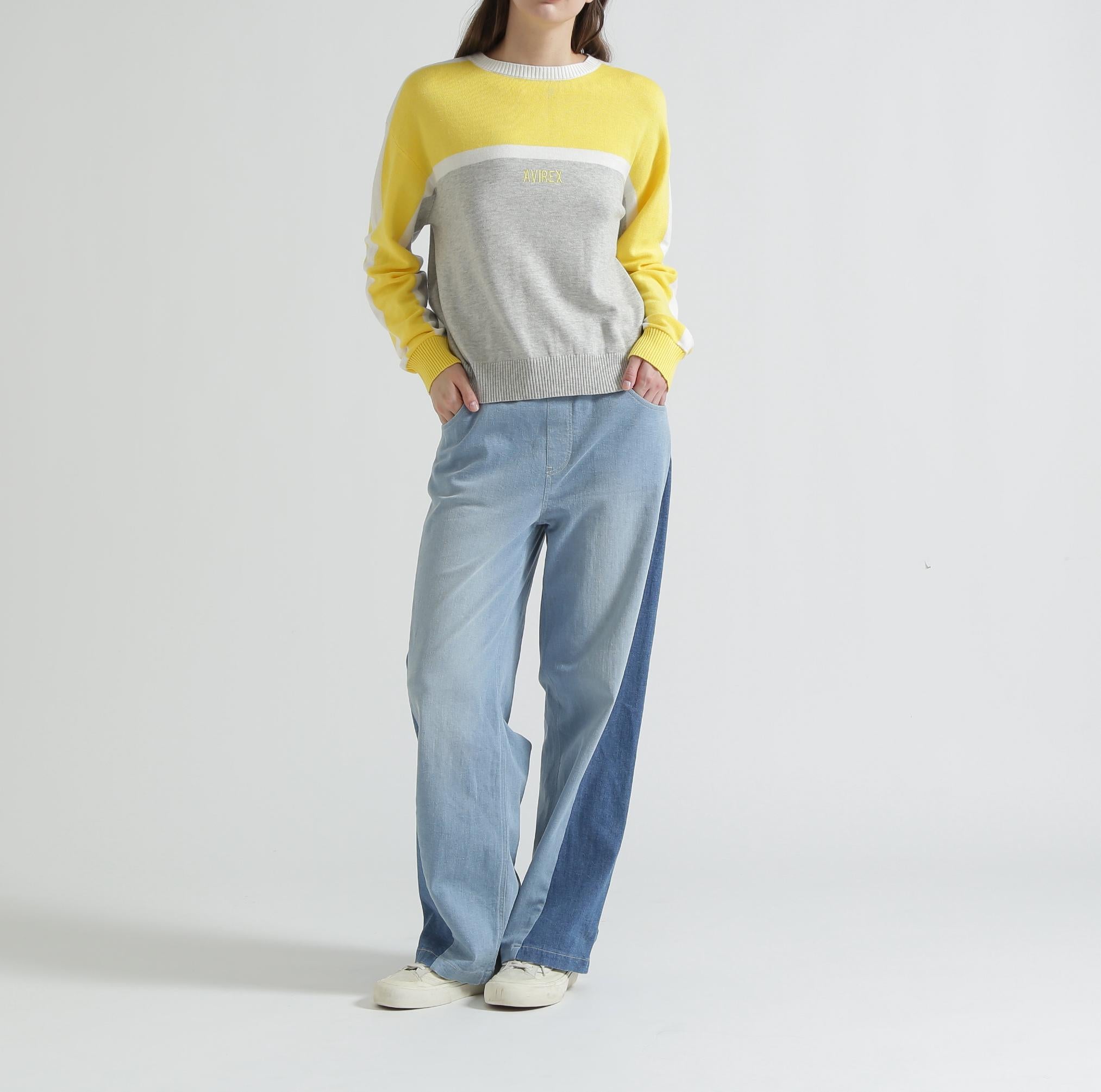 WAIST RIB COLOR BLOCKED DENIM PANTS ウォッシュユーズド9