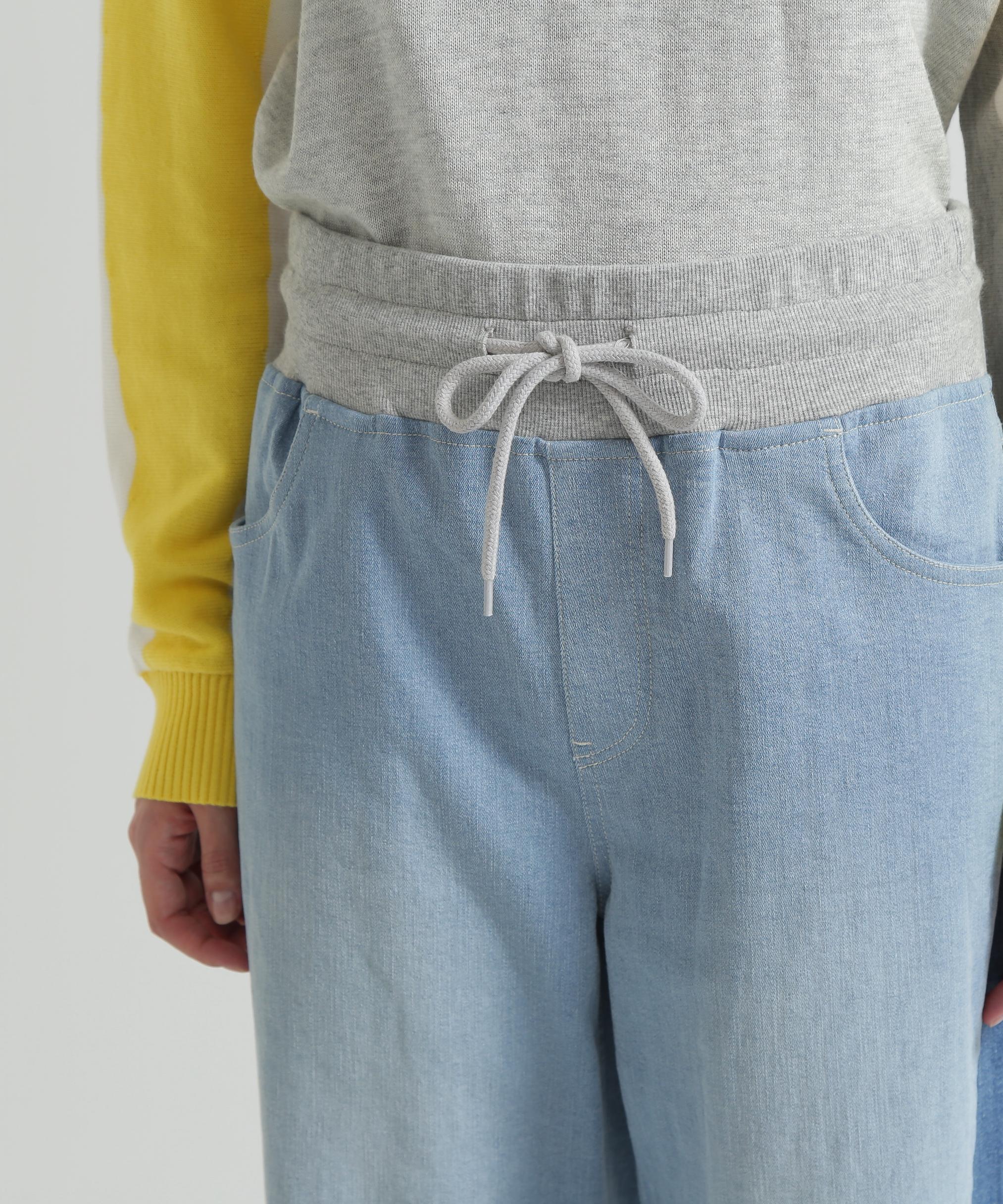 WAIST RIB COLOR BLOCKED DENIM PANTS ウォッシュユーズド9