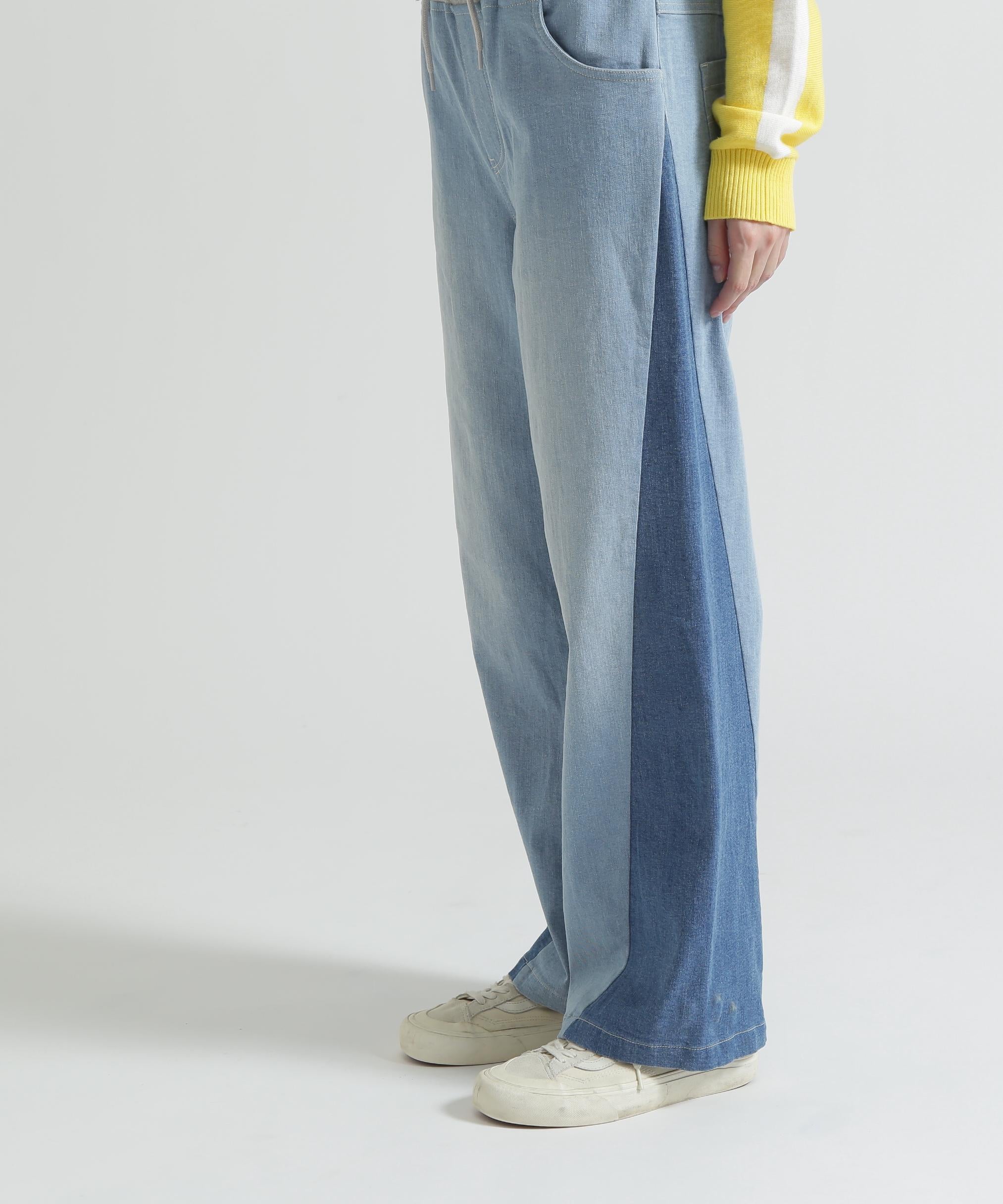 WAIST RIB COLOR BLOCKED DENIM PANTS ウォッシュユーズド9