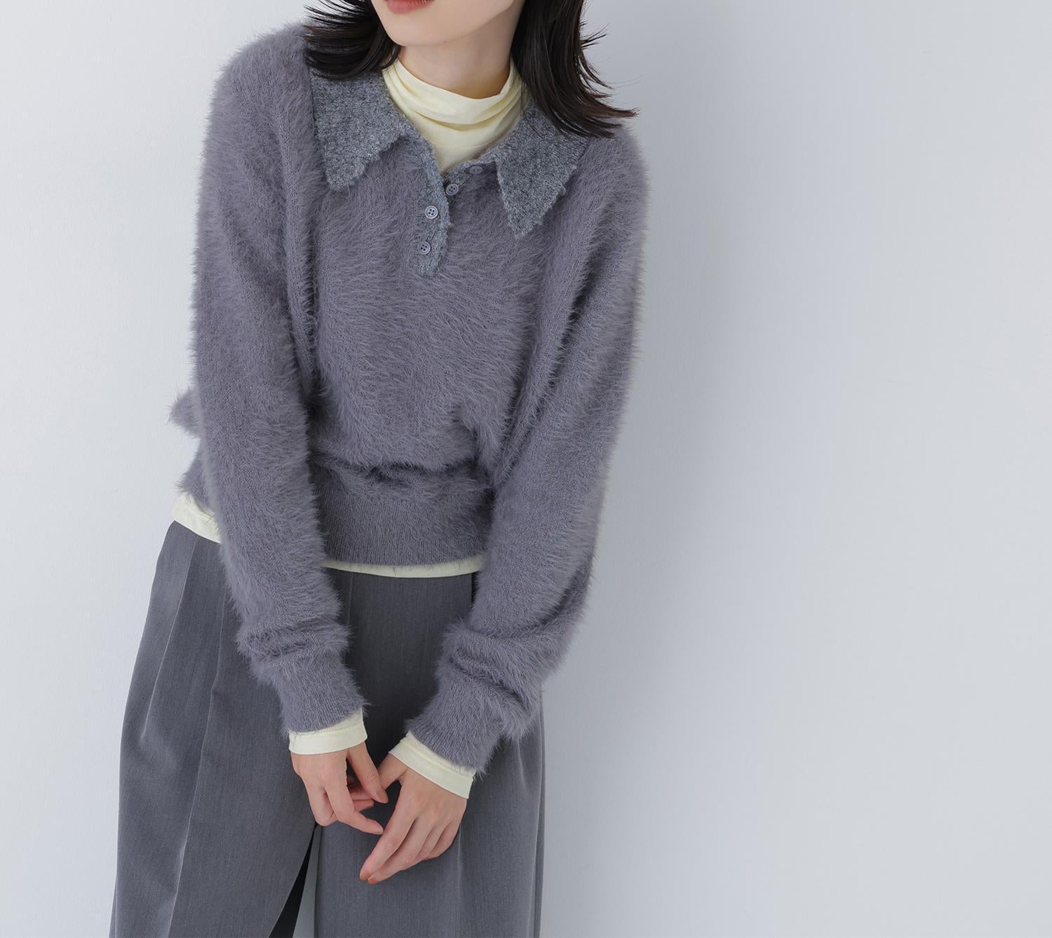 シャギーポロニット グレー