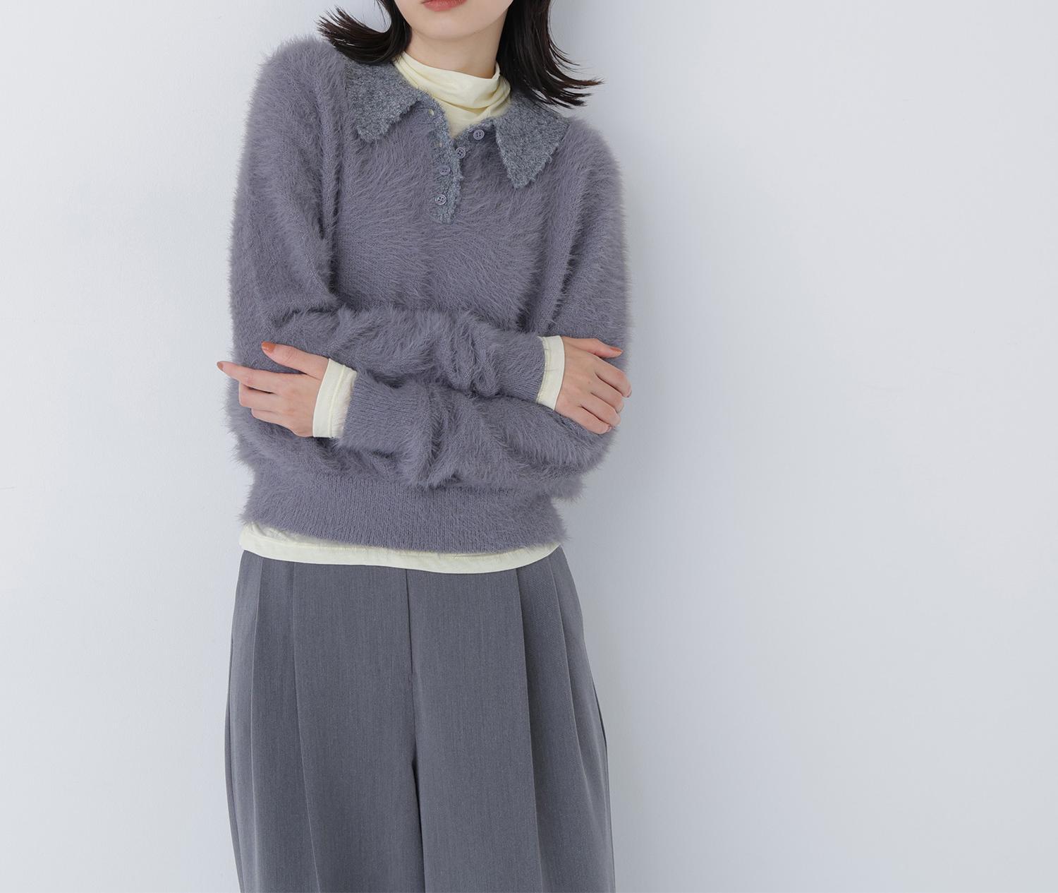 シャギーポロニット グレー