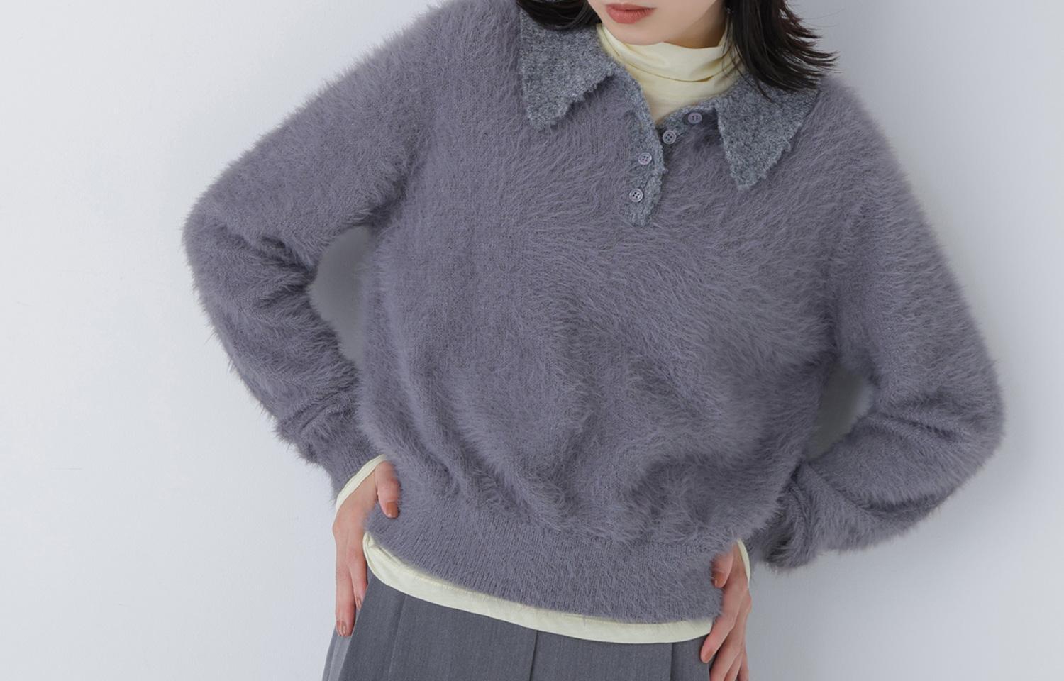 シャギーポロニット グレー