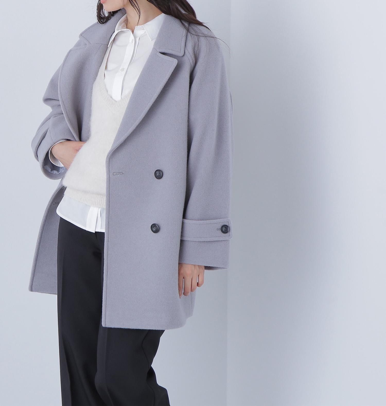 ダブルブレストフォルムミドルコート グレー