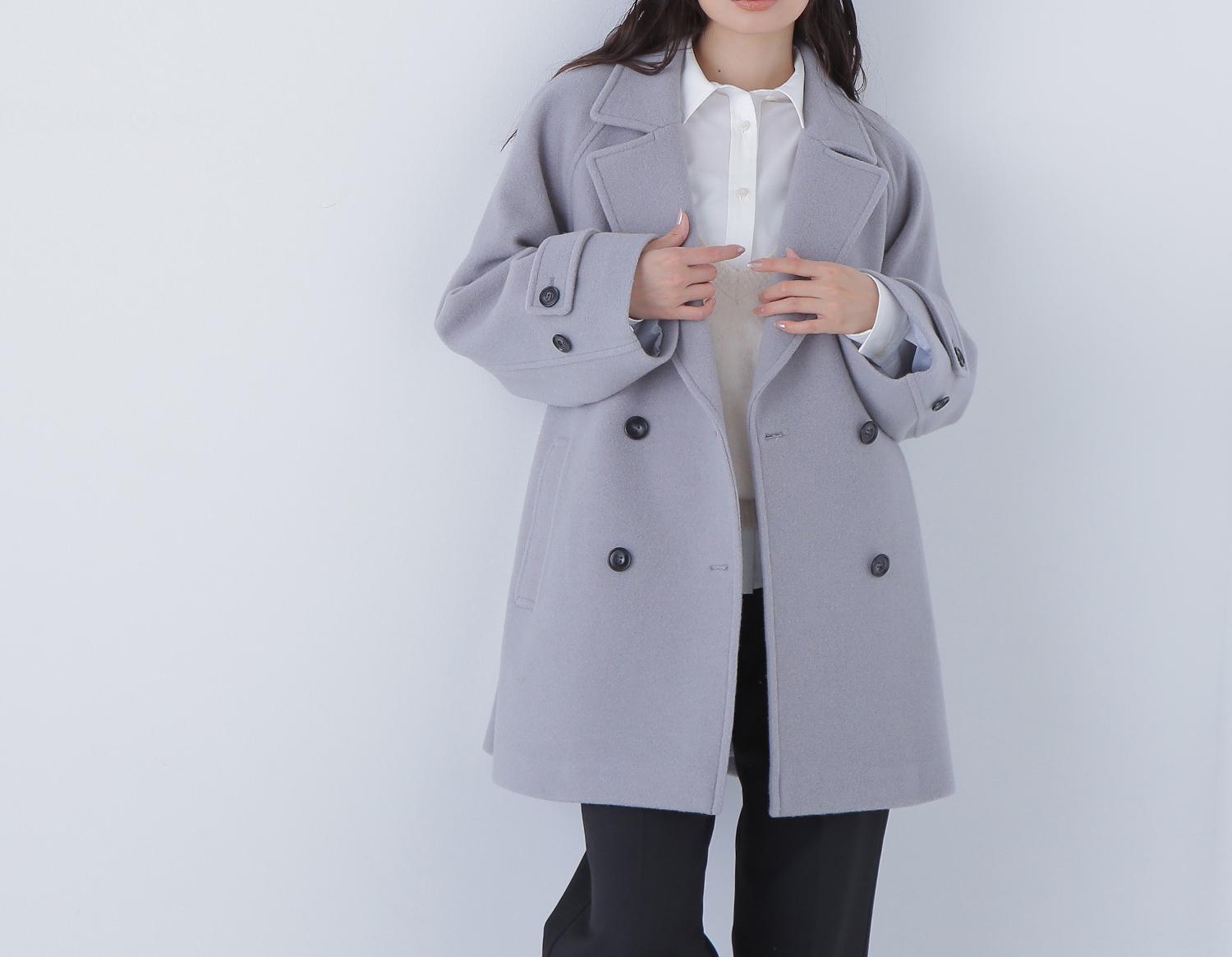 ダブルブレストフォルムミドルコート グレー