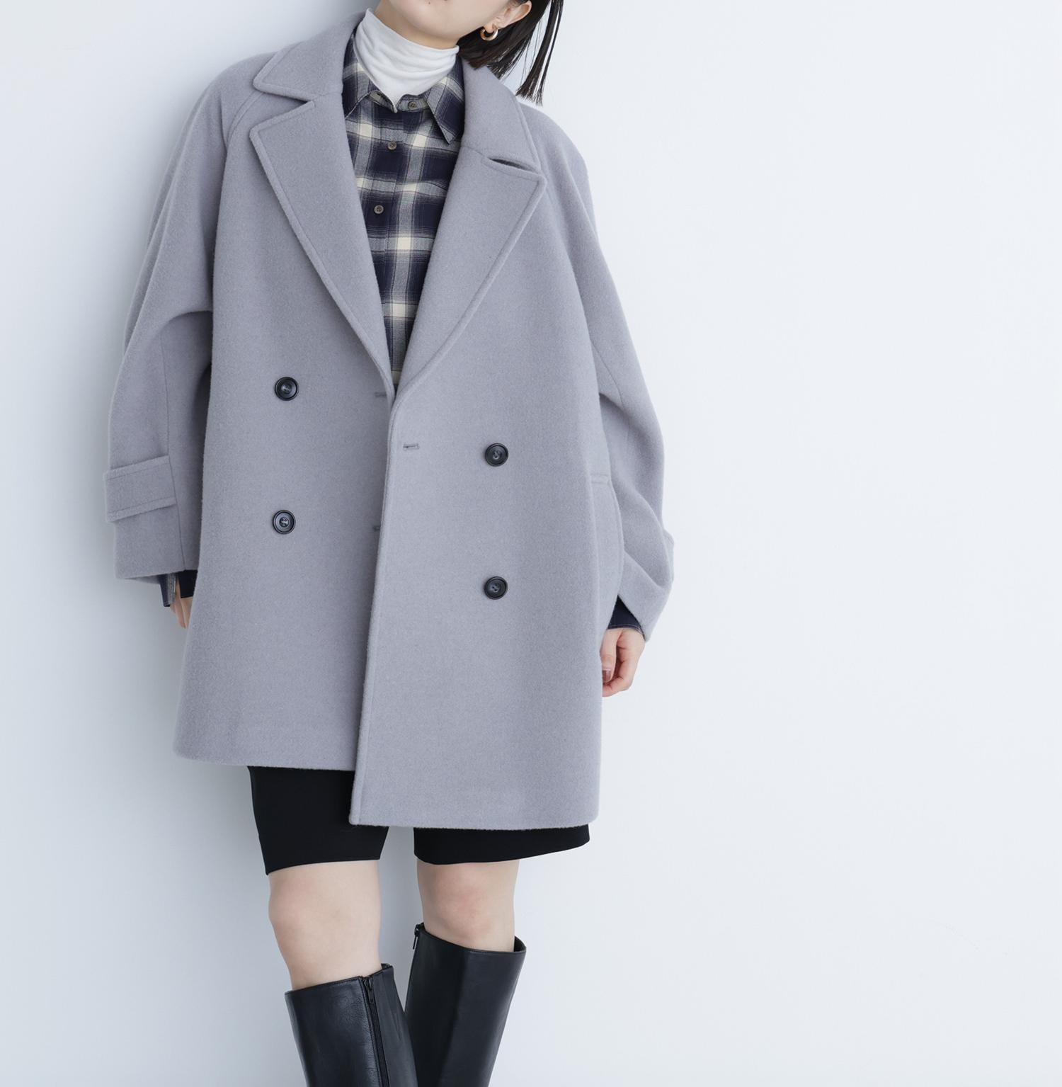 ダブルブレストフォルムミドルコート グレー