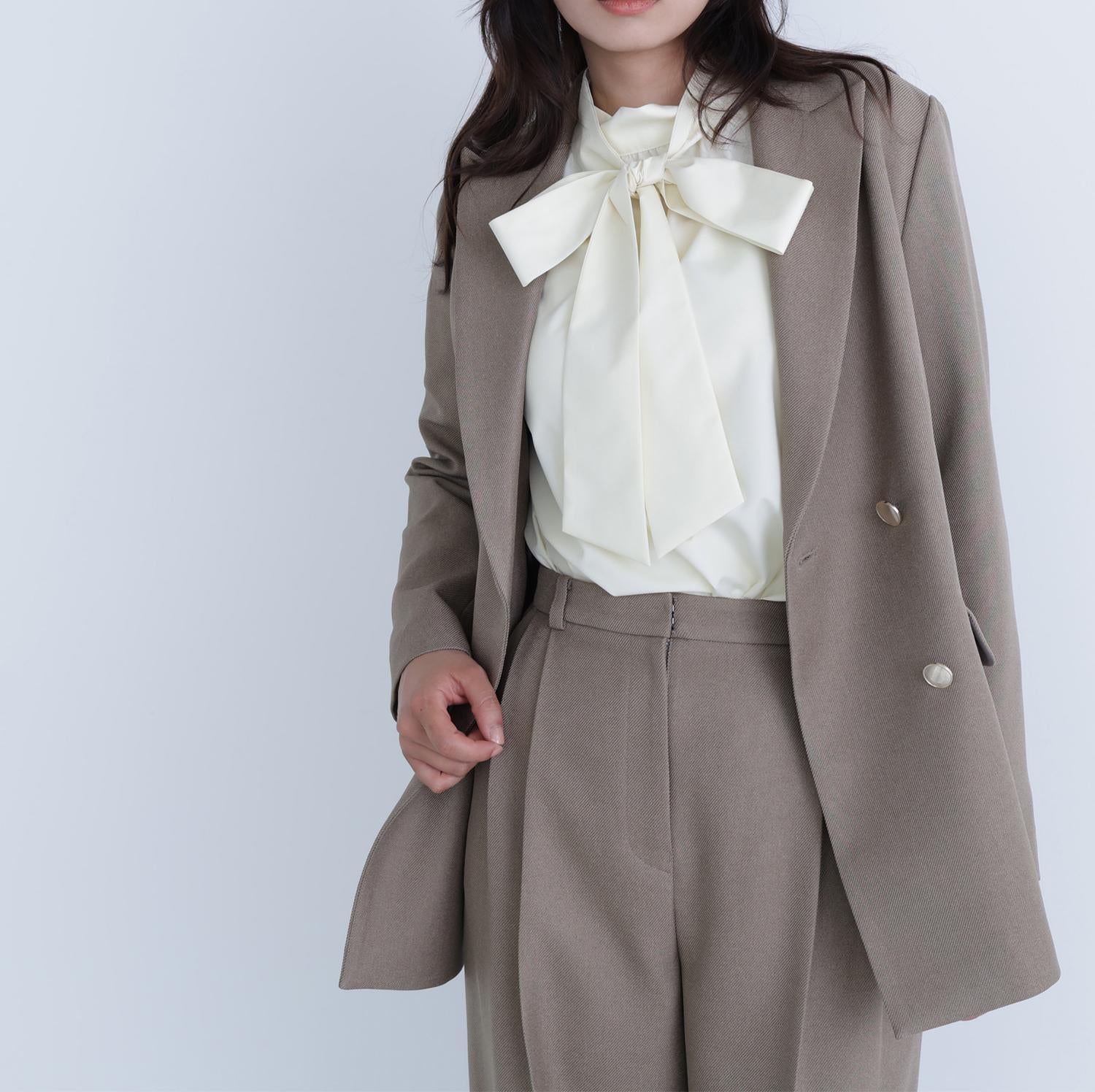 ダブルブレストボクシージャケット ベージュミックス2