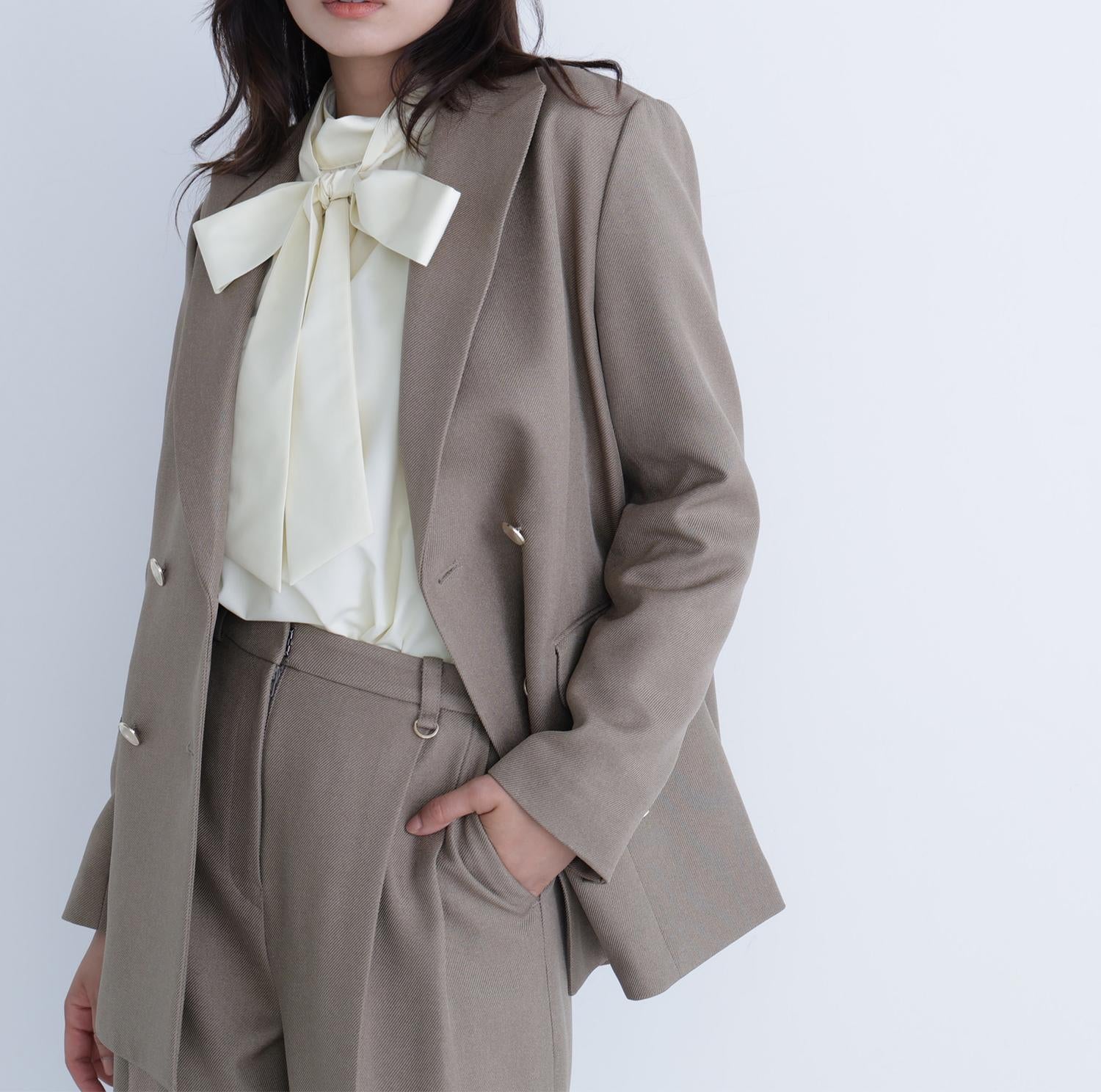 ダブルブレストボクシージャケット ベージュミックス2