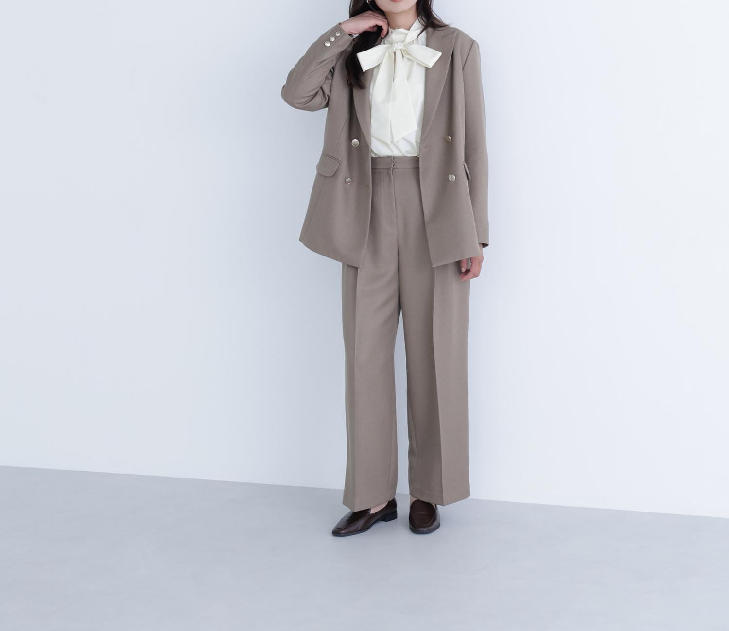 ダブルブレストボクシージャケット ベージュミックス2