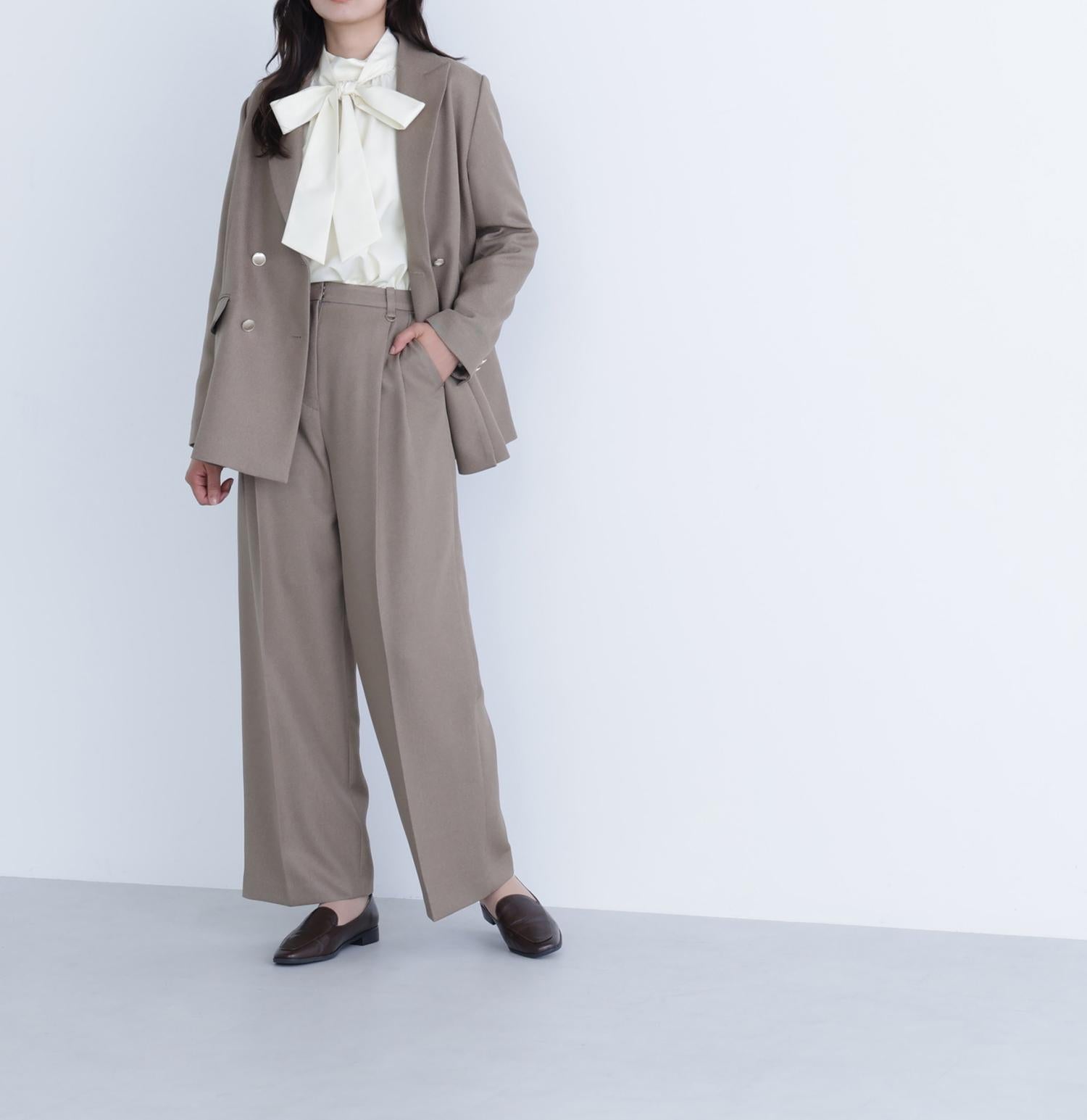 ダブルブレストボクシージャケット ベージュミックス2