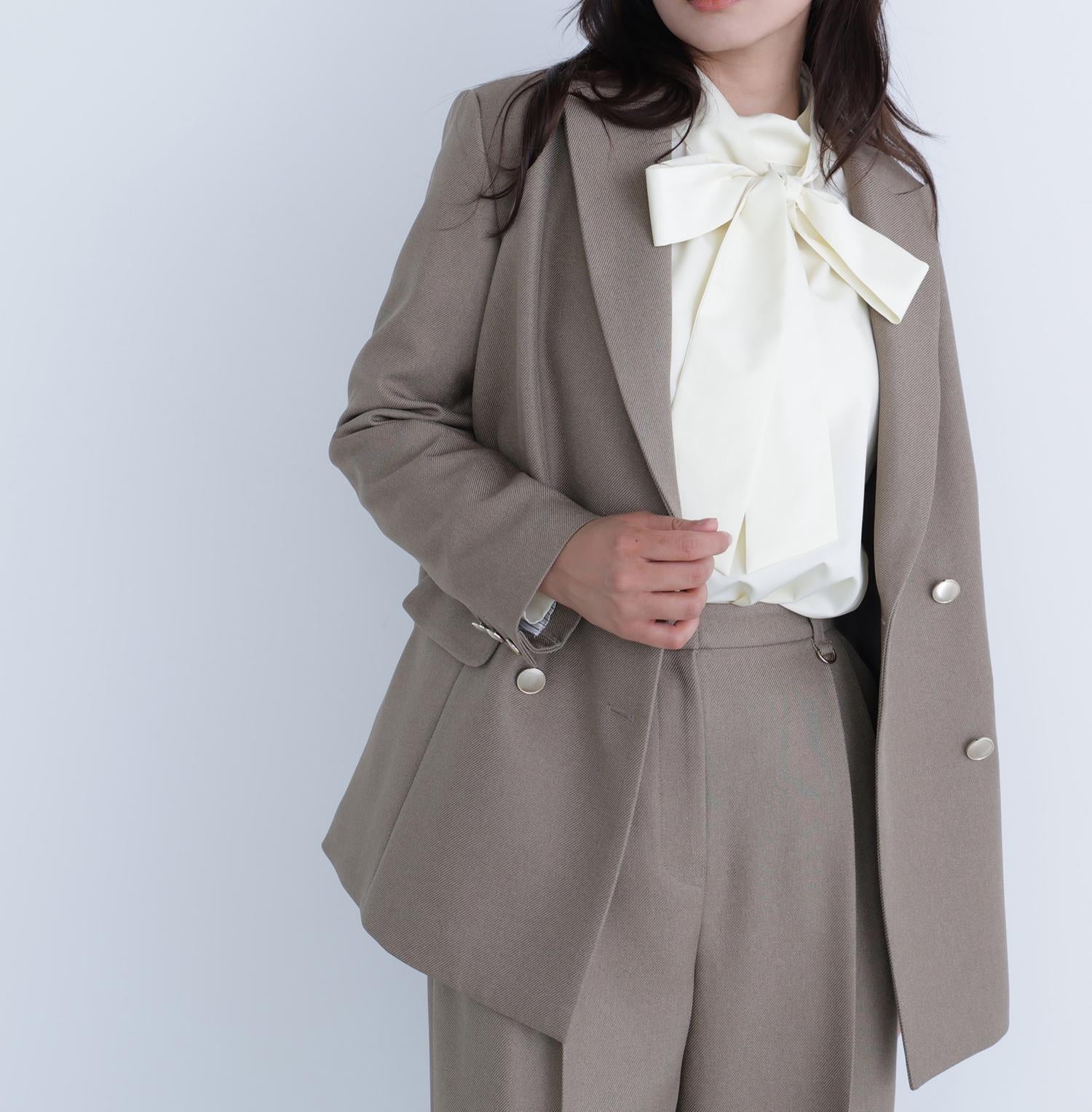 ダブルブレストボクシージャケット ベージュミックス2