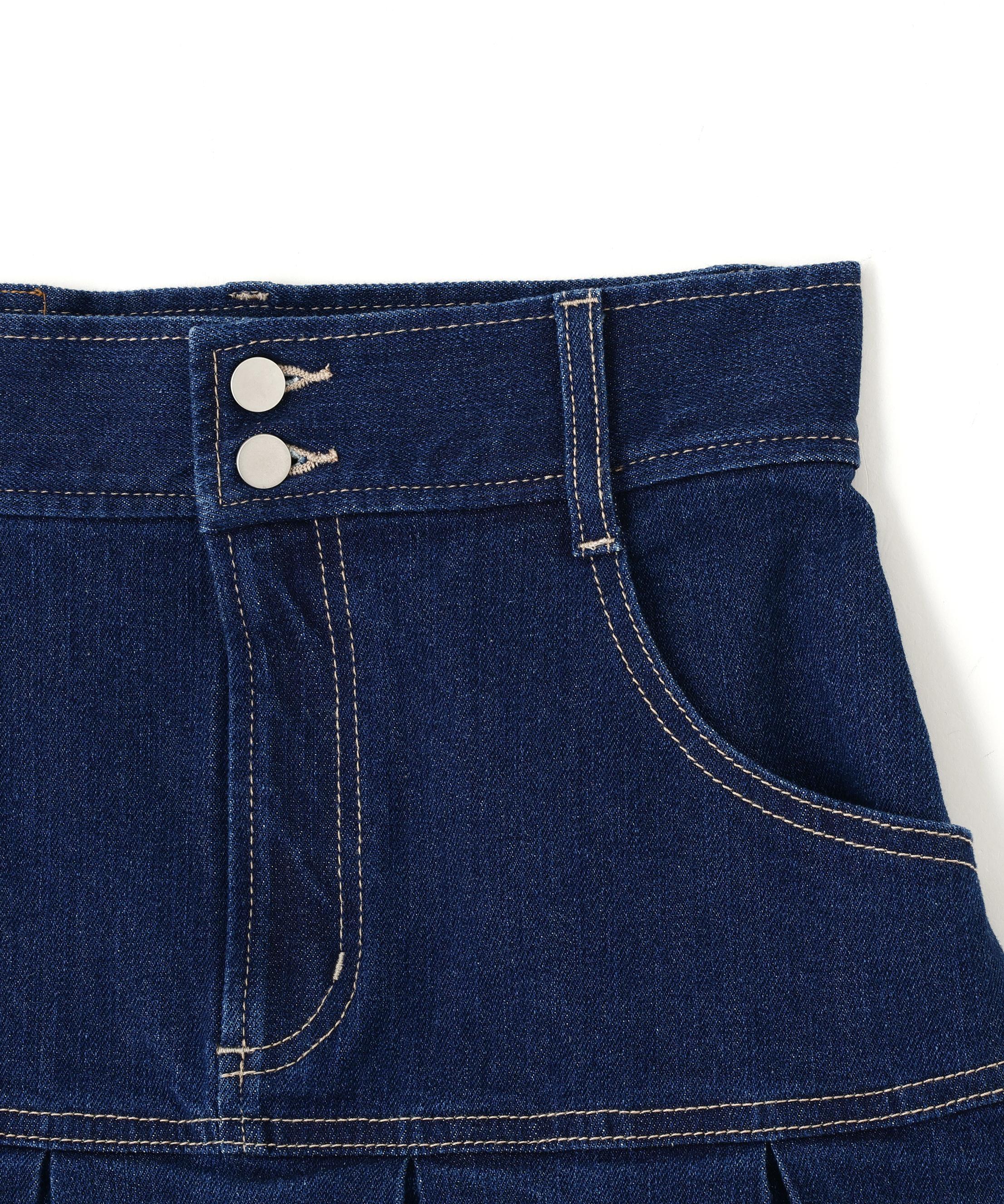 ボックスプリーツデニムミニスカート インディゴ