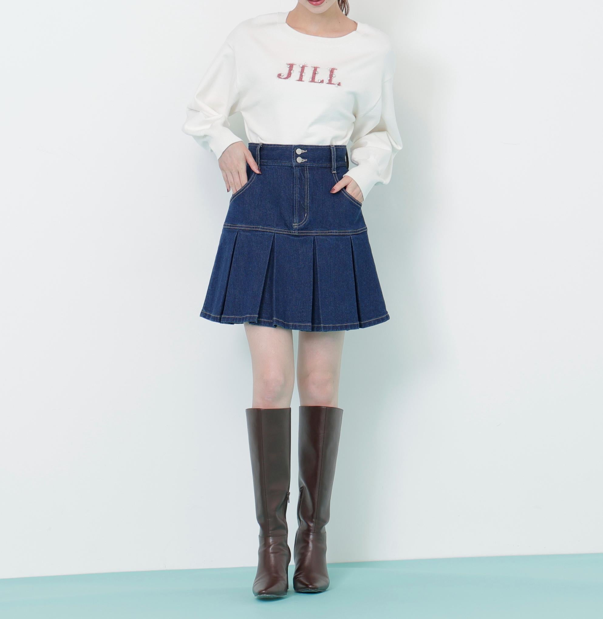 ボックスプリーツデニムミニスカート インディゴ