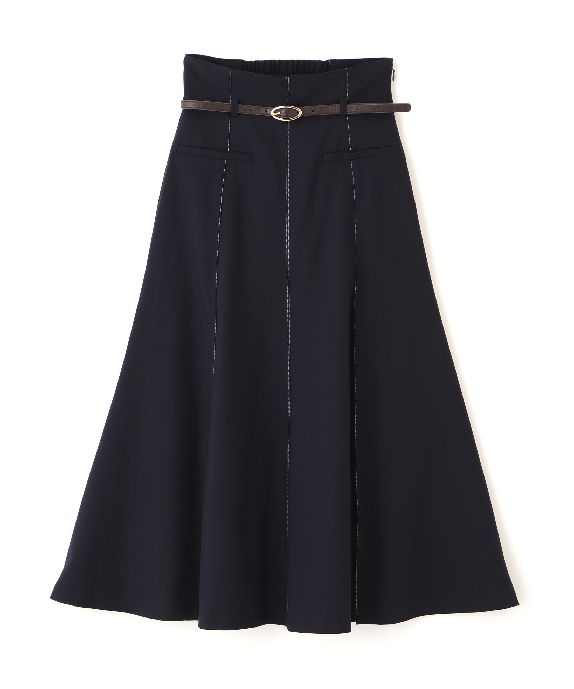 細ベルト付きセミフレアスカート ネイビー